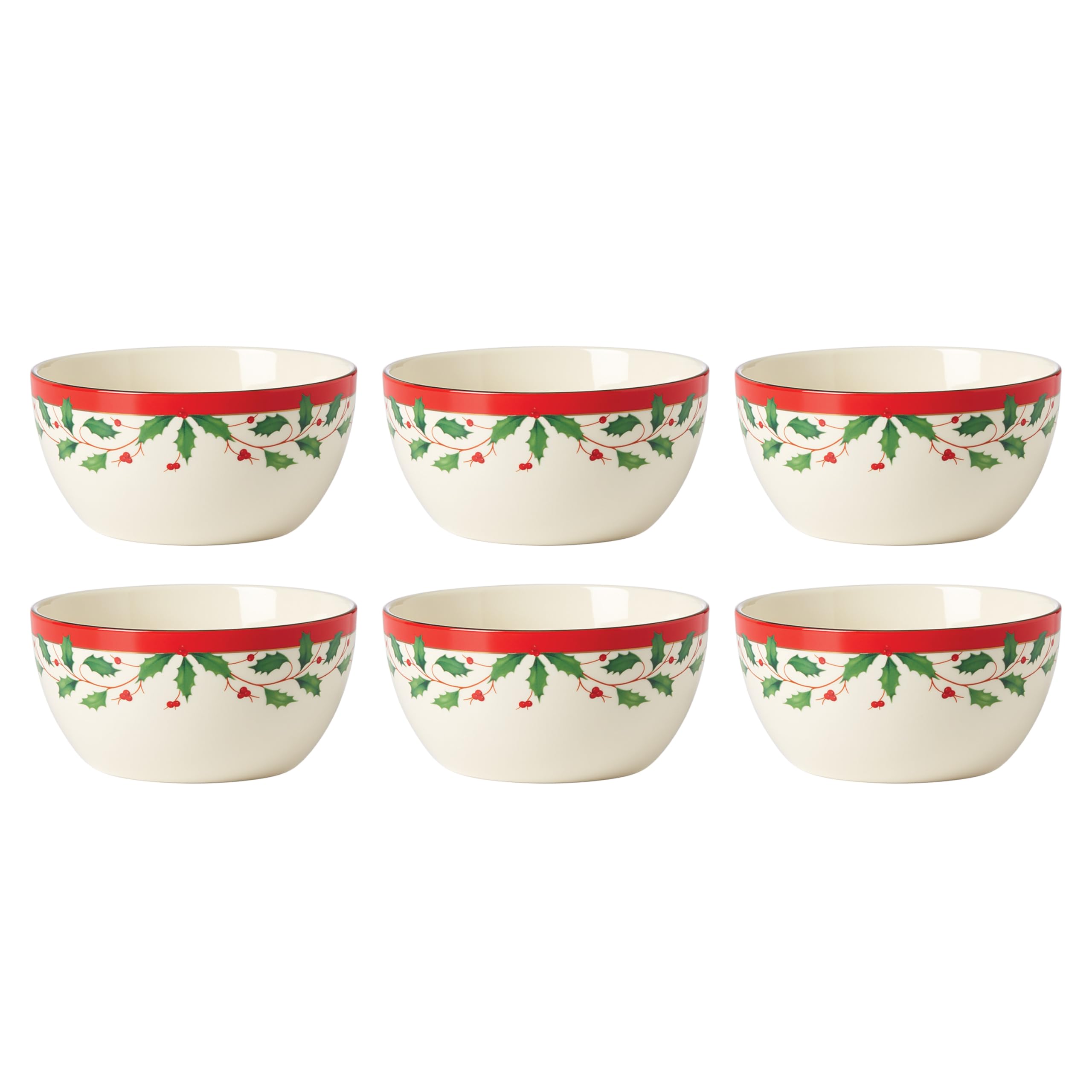 Lenox 893492 Holiday 6-Piece Dessert Bowl Set - Christmas Dinnerware for Hosting & Entertaining - Perfect for Holiday Parties, Family Gatherings & Festive Desserts