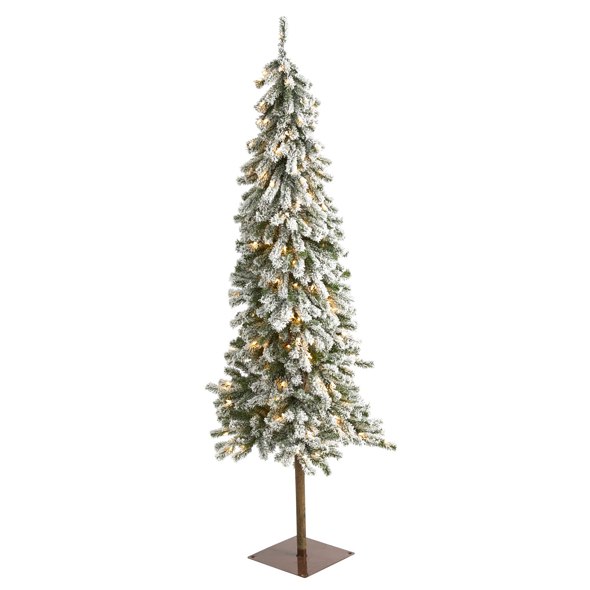 Nearly Natural 6ft Flocked Alpine Christmas Artificial Tree with 200 LED Lights & 580 Bendable Branches | Perfect for Holiday Decor, Living Room Centerpiece & Festive Home Staging