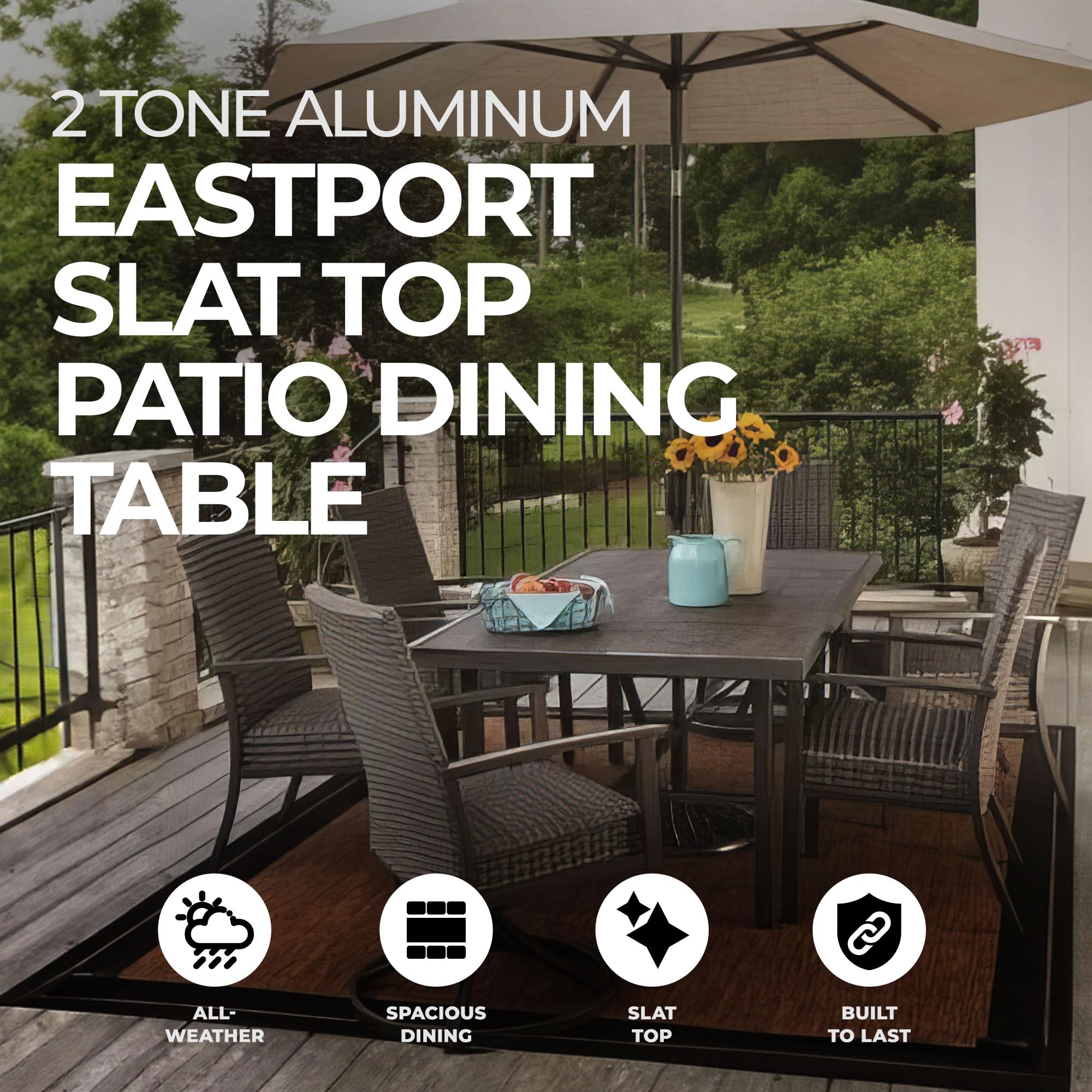 40 x 70 Inch Outdoor Dining Table - 2-Tone Aluminum Patio Table with Rust-Proof Frame (Black/Coffee) - Perfect for Backyard BBQs, Poolside Gatherings & Garden Parties