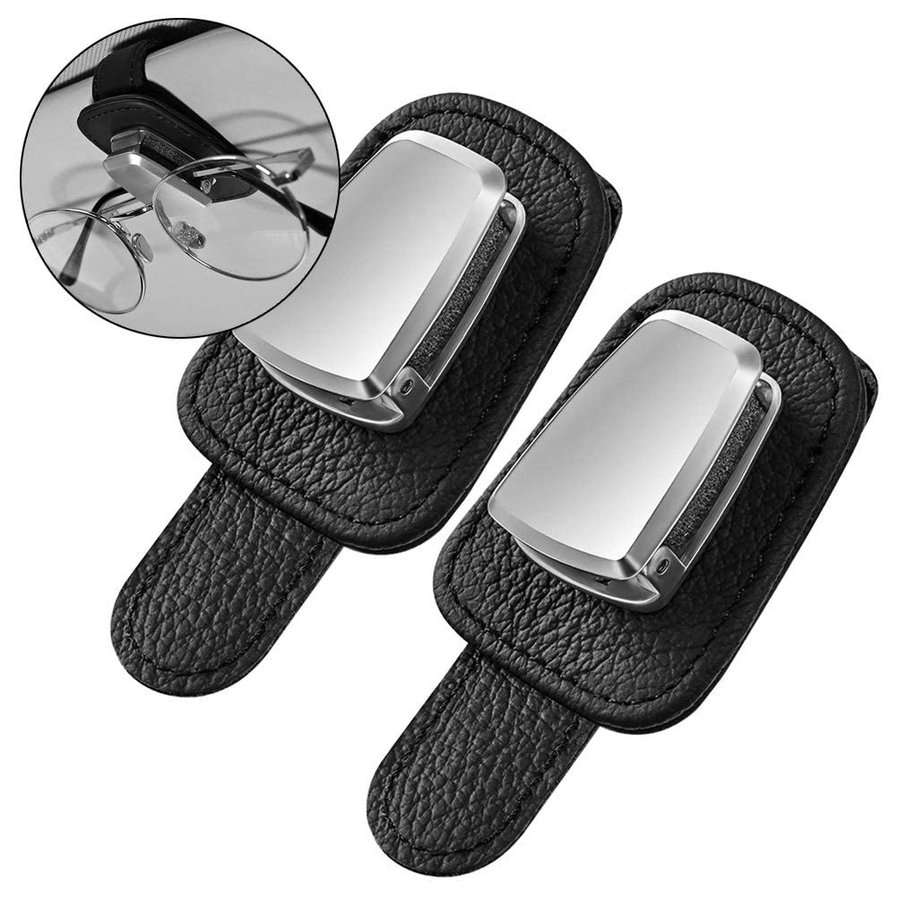 Vankcp 2Pcs Universal Car Visor Sunglasses Holder - Leather Eyeglasses Clip Hanger for Car Sun Visor (Black) | Perfect for Organizing Sunglasses & Glasses While Driving, Traveling or Commuting