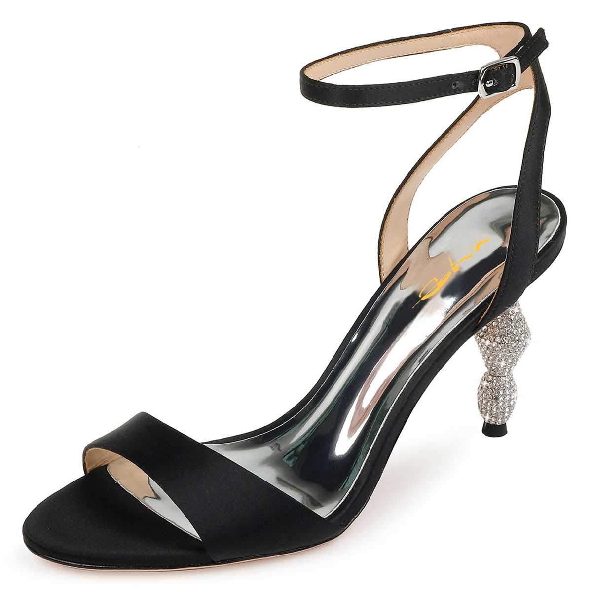 XYD Women's Crystal Rhinestone High Heel Sandals - Ankle Strap Open Toe Strappy Slingback Dress Shoes for Wedding, Party & Cocktail Events - Size 5-11 US - Perfect for Evening Galas, Bridal Showers & Formal Occasions
