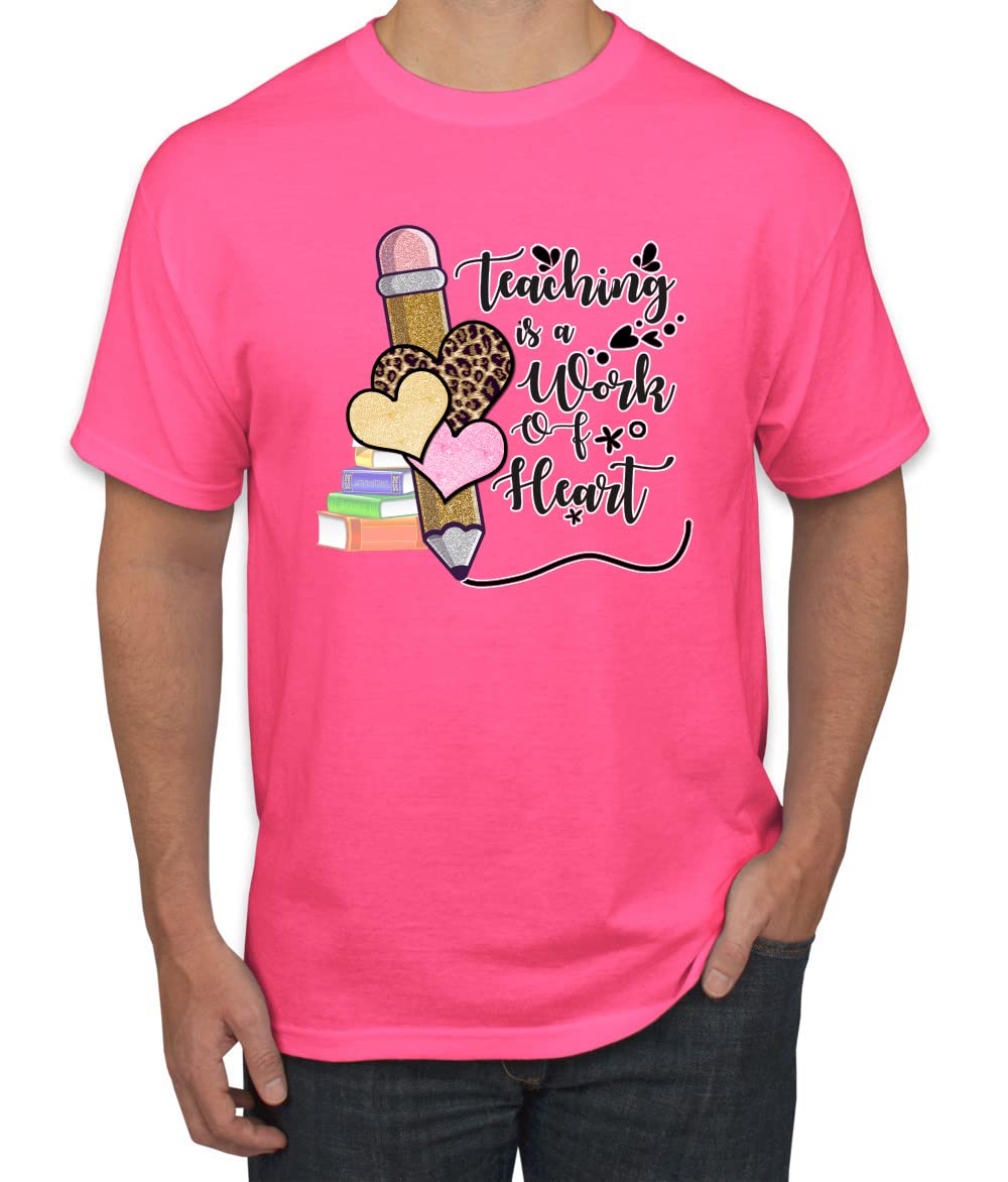 Wild Bobby Teaching is a Work of Heart Pop Culture Men's Graphic T-Shirt | Funny Teacher Apparel for Educators & School Staff | Perfect for Classroom, Teacher Appreciation Day & Casual Wear