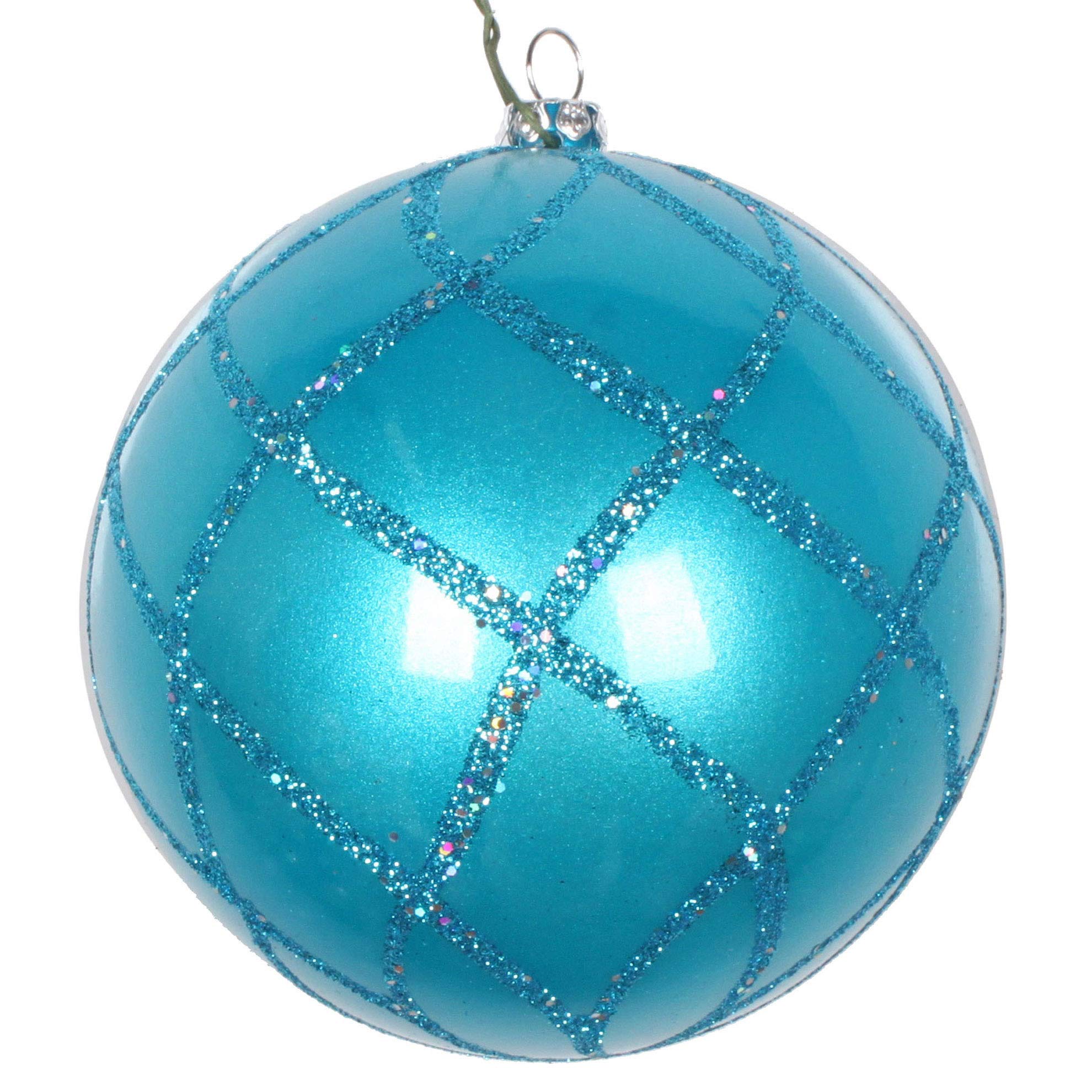 Vickerman 4-Inch Turquoise Glitter Net Ball Christmas Tree Ornaments - Set of 3 - Sparkling Holiday Decor for Xmas Tree, Party, Home & Festive Decorations