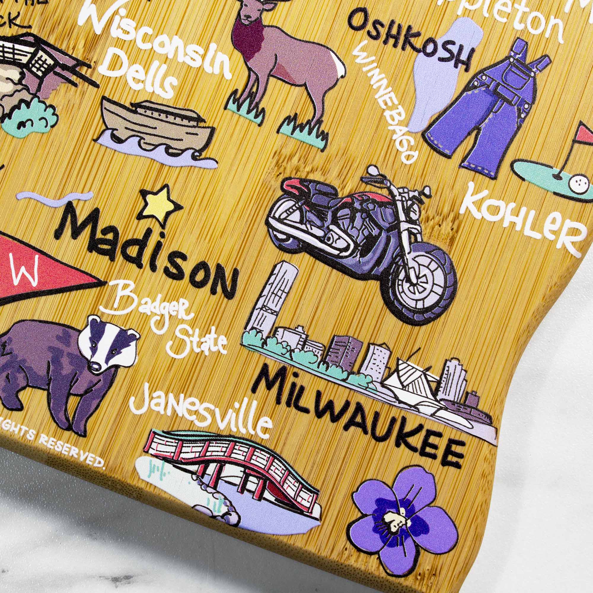 Premium Wisconsin Wood Cutting Board with Fish Kiss™ Artwork – Durable Kitchen Essential for Chopping, Serving & Decorating