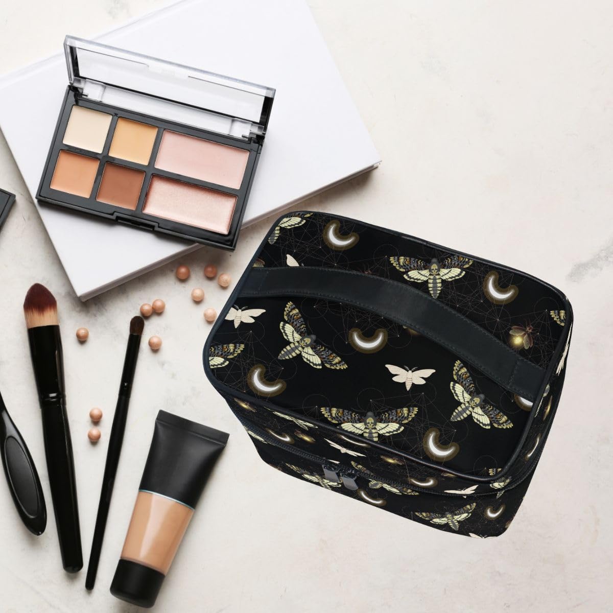 Gothic Moth Butterfly Makeup Bag for Women - Waterproof Cosmetic Organizer with Compartments, Travel Toiletry Case, Vanity Storage Pouch for Teens & Ladies - Perfect for Travel, Gym & Daily Makeup Organization