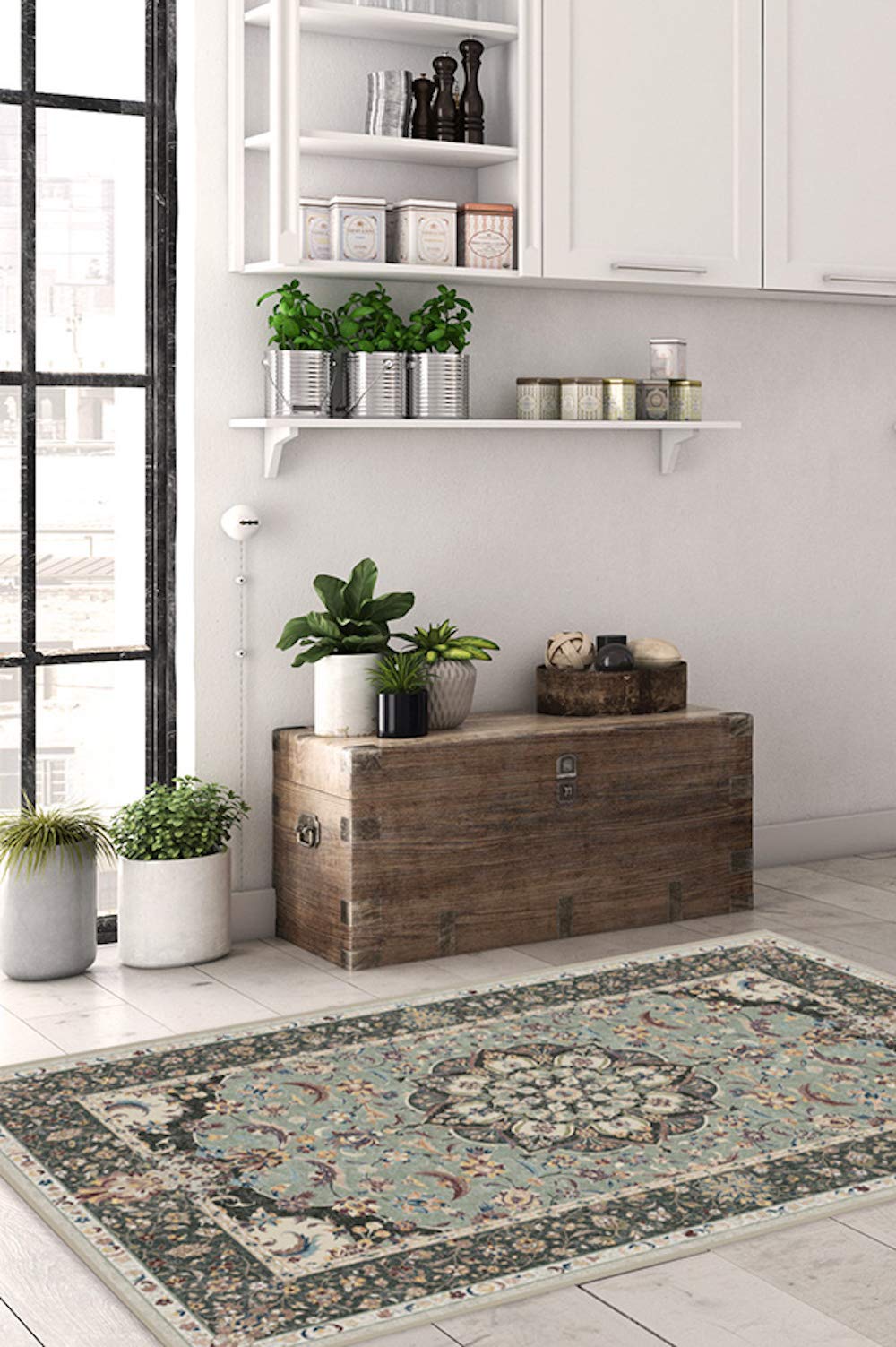 Ruggable Washable 5x7 Area Rug - Sima Sage Vintage Design | Non-Slip Gripper Pad | Premium Machine Washable Rug for Living Room, Bedroom, Kitchen, Office & Classroom | Perfect for High-Traffic Areas & Pet-Friendly Homes