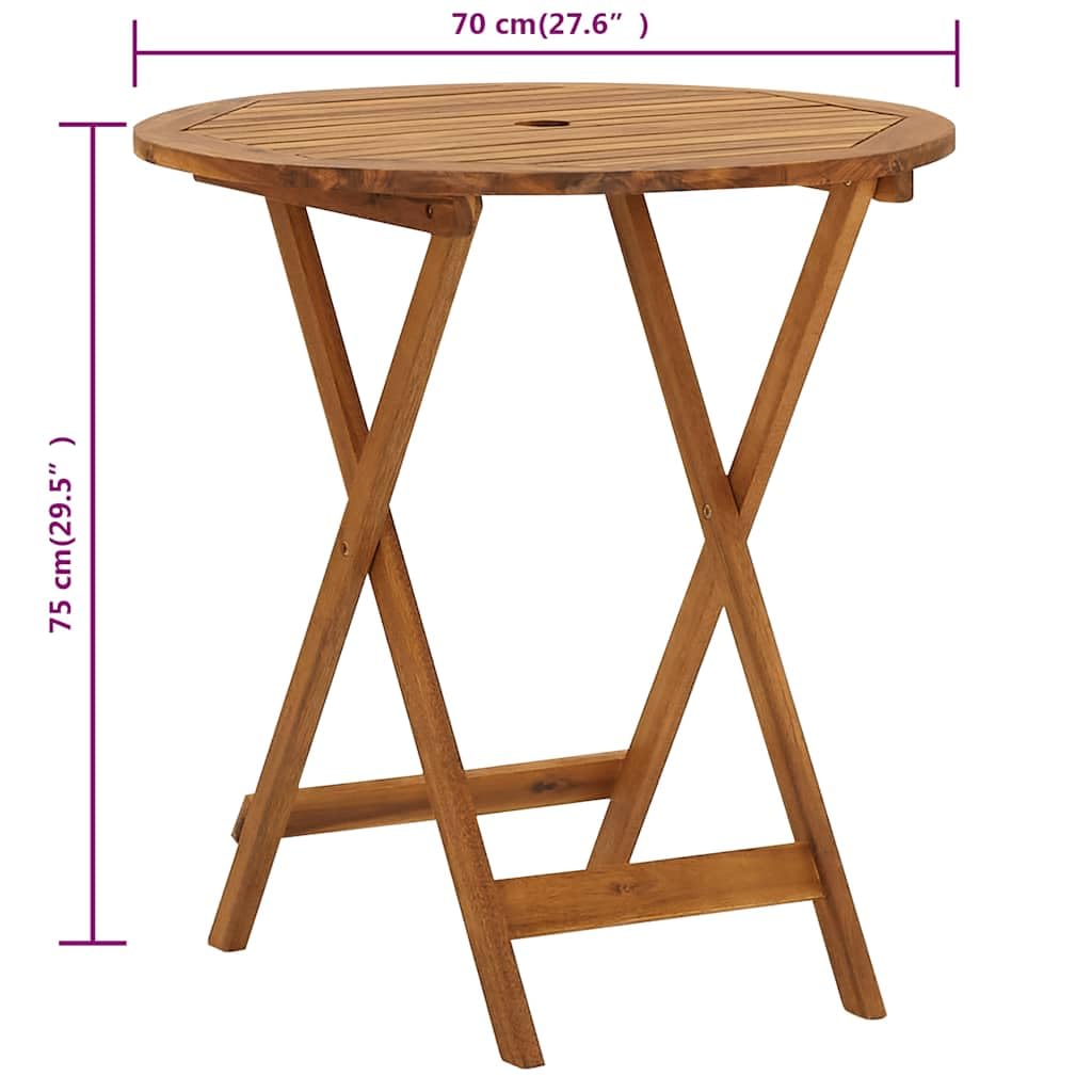vidaXL Solid Acacia Wood Foldable Round Patio Table - 27.6