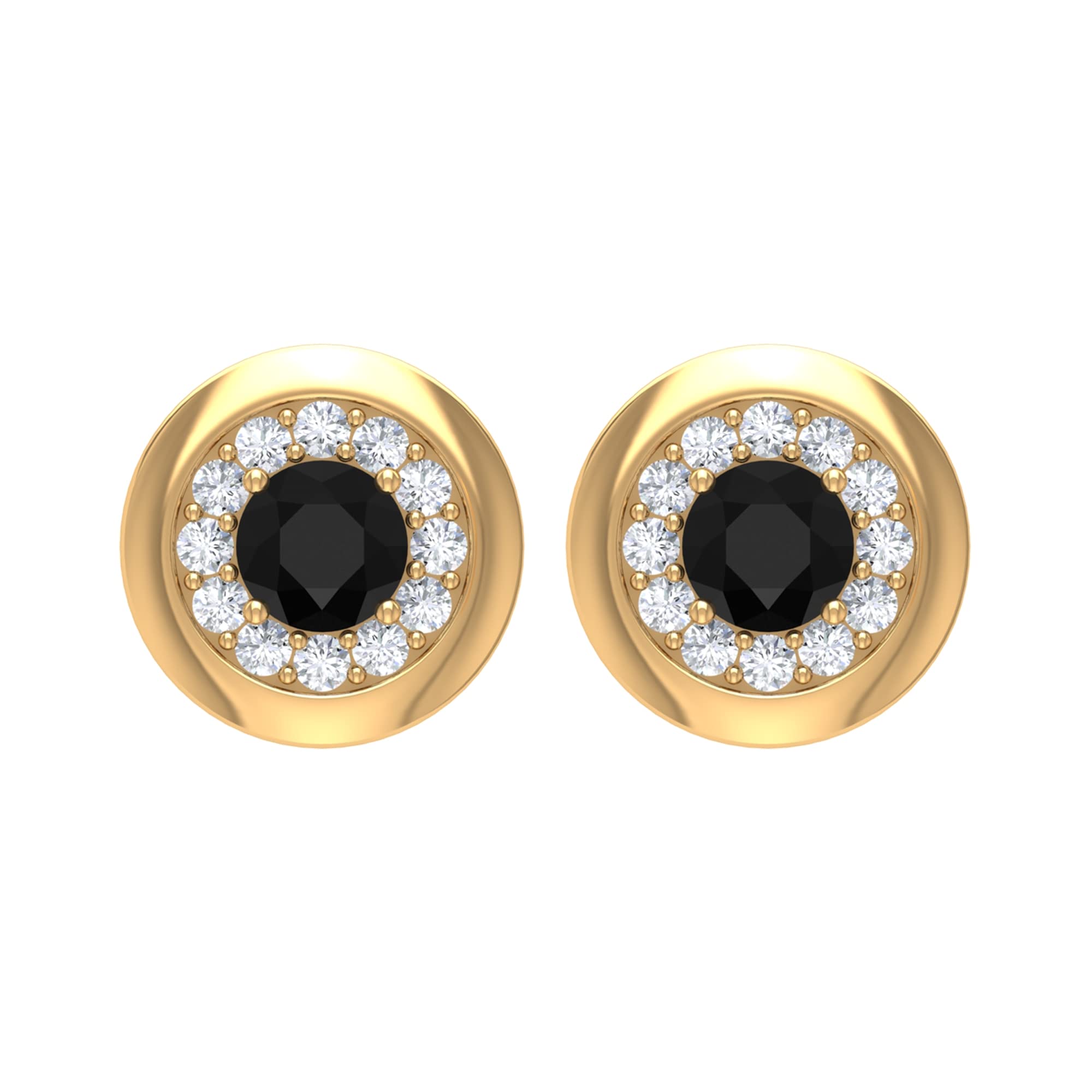 Black Diamond Stud Earrings with White Diamond Accents - 14K Solid Gold Minimalist Earrings for Women - Perfect for Everyday Wear, Parties & Special Occasions