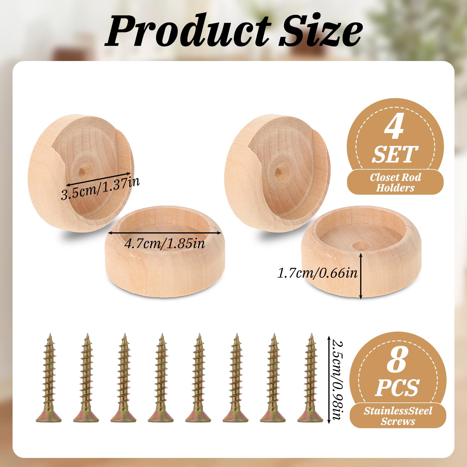 Heavy Duty Wooden Closet Rod Holders 4 Pack - 1-3/8