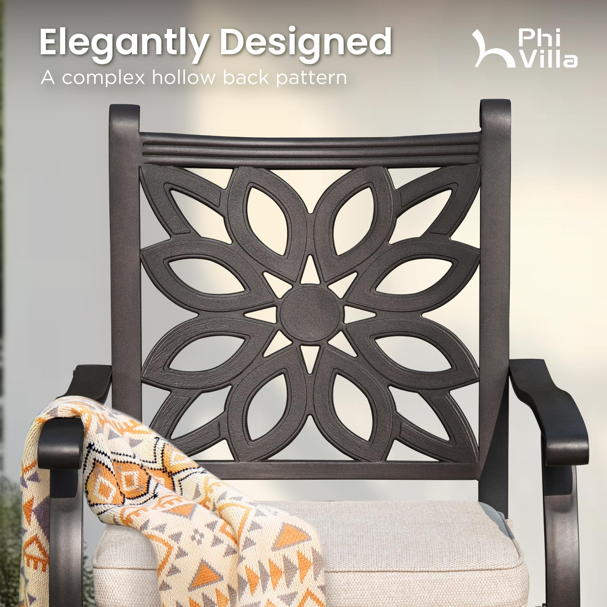 PHI VILLA 3-Piece Outdoor Patio Furniture Set - Brown Cast Aluminum High Top Table with Swivel Bar Stools & Cushions - Durable Bistro Pub Set for Garden, Deck, Backyard & Poolside Dining
