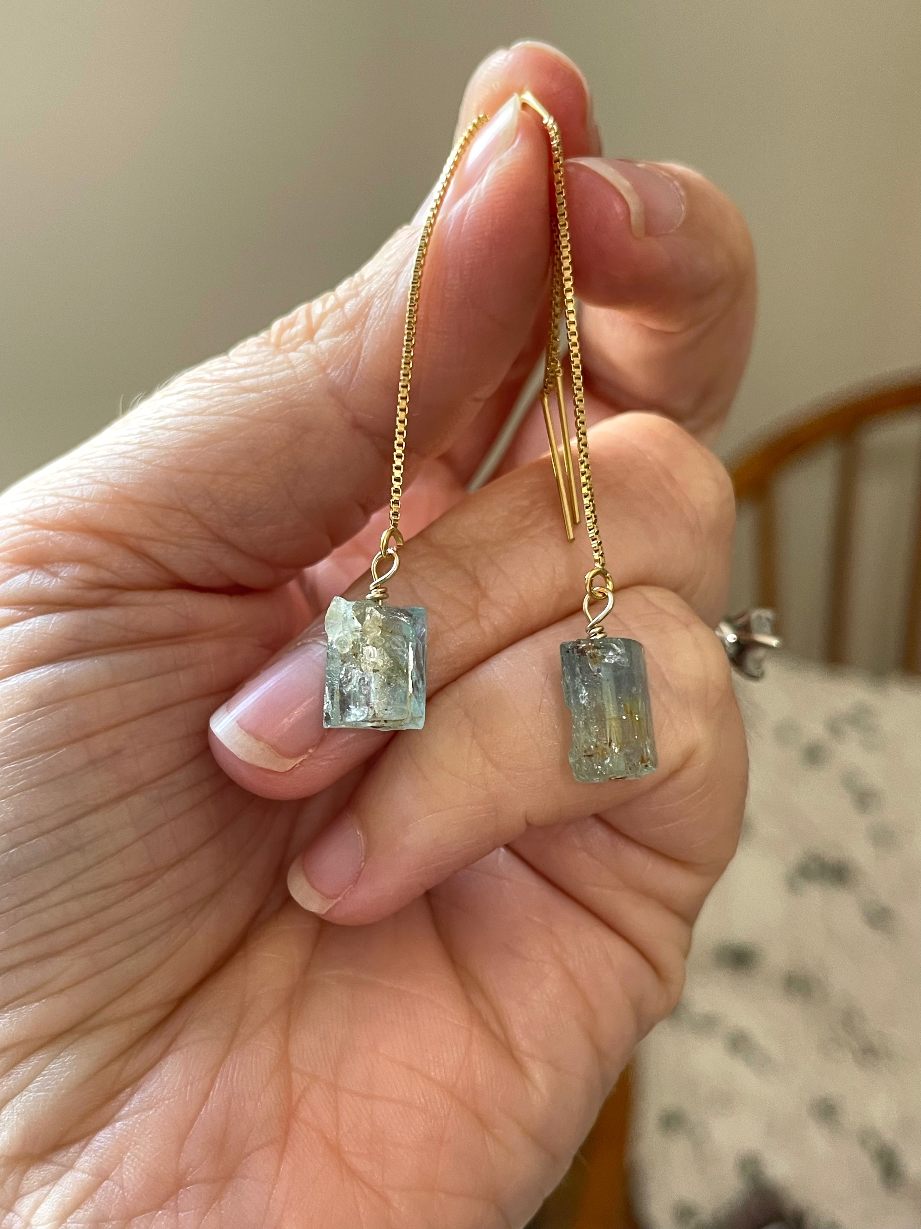 Elegant Aquamarine Gold Filled Threader Earrings - Dainty & Hypoallergenic Jewelry for Women | Perfect for Everyday Wear, Date Nights & Special Occasions