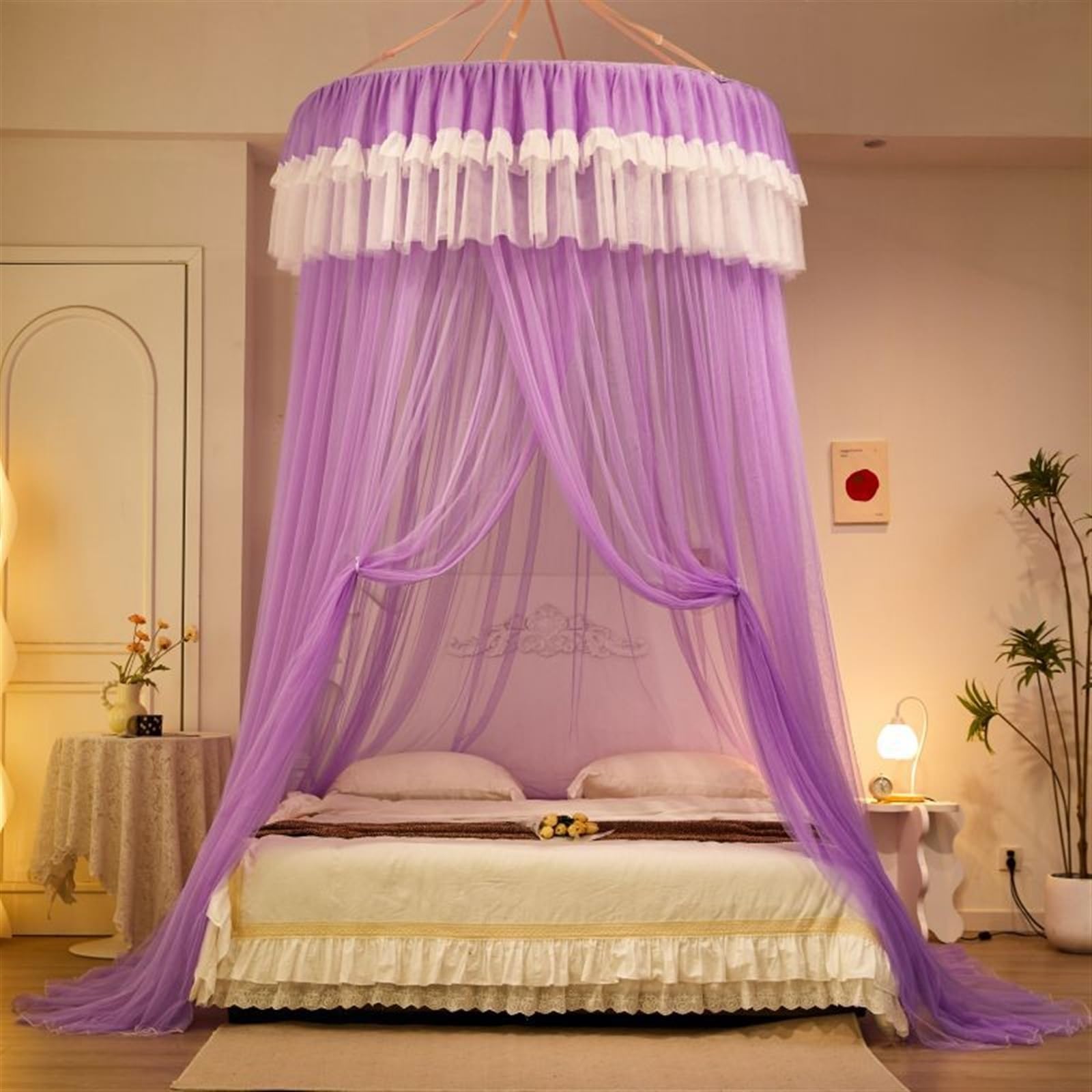 Elegant Purple Princess Bed Canopy - DAGIN Dome Mosquito Net for Girls' Beds, Hanging Bed Tent for Indoor/Outdoor Use - Perfect for Bedroom Decor, Camping & Nursery Protection