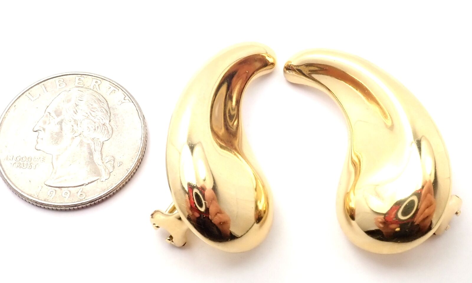 Authentic Tiffany & Co Elsa Peretti 18k Yellow Gold Extra Large Bean Earrings for Women - Luxury Jewelry Gift for Anniversary, Birthday & Special Occasions