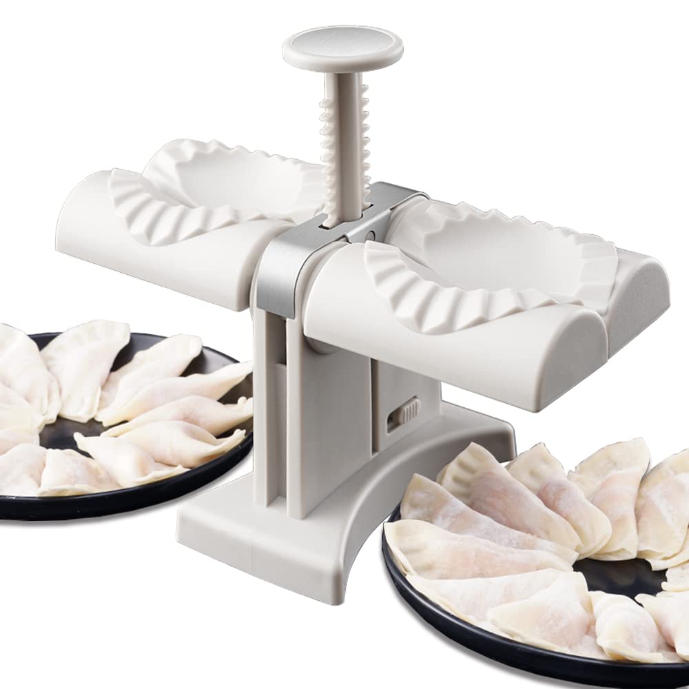 Automatic Dumpling Maker Machine - Dual Head Ravioli Press Tool for Homemade Dumplings, Empanadas & Pierogi (2-in-1) - Perfect for Home Kitchen & Restaurant Use - Quick & Easy Asian & European Pastry Making