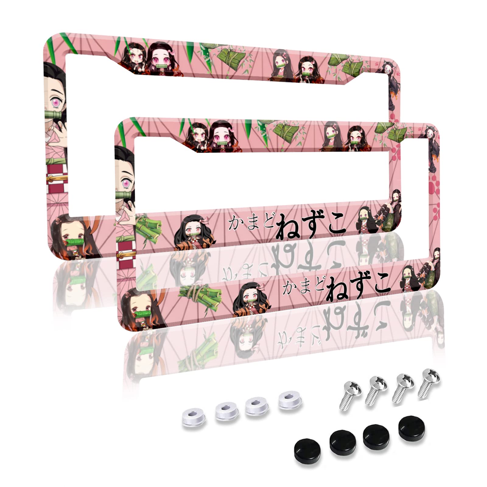 Anime Car License Plate Frame 2 Pack - Cute Metal Stainless Steel for Vehicles - Perfect for Anime Fans & Car Decor