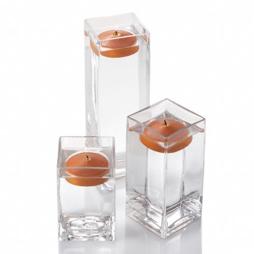 Richland 18-Piece Eastland Square Glass Vases Set with 18 Orange Floating Candles (3 Inch) - Perfect for Wedding Centerpieces, Table Decor, and Home Decoration