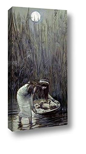 James Tissot Moses Laid Amid the Flags Canvas Art Print - 15x30 Inch Gallery Wrapped Wall Decor - Biblical Painting for Home, Office & Church Decor - Ready to Hang
