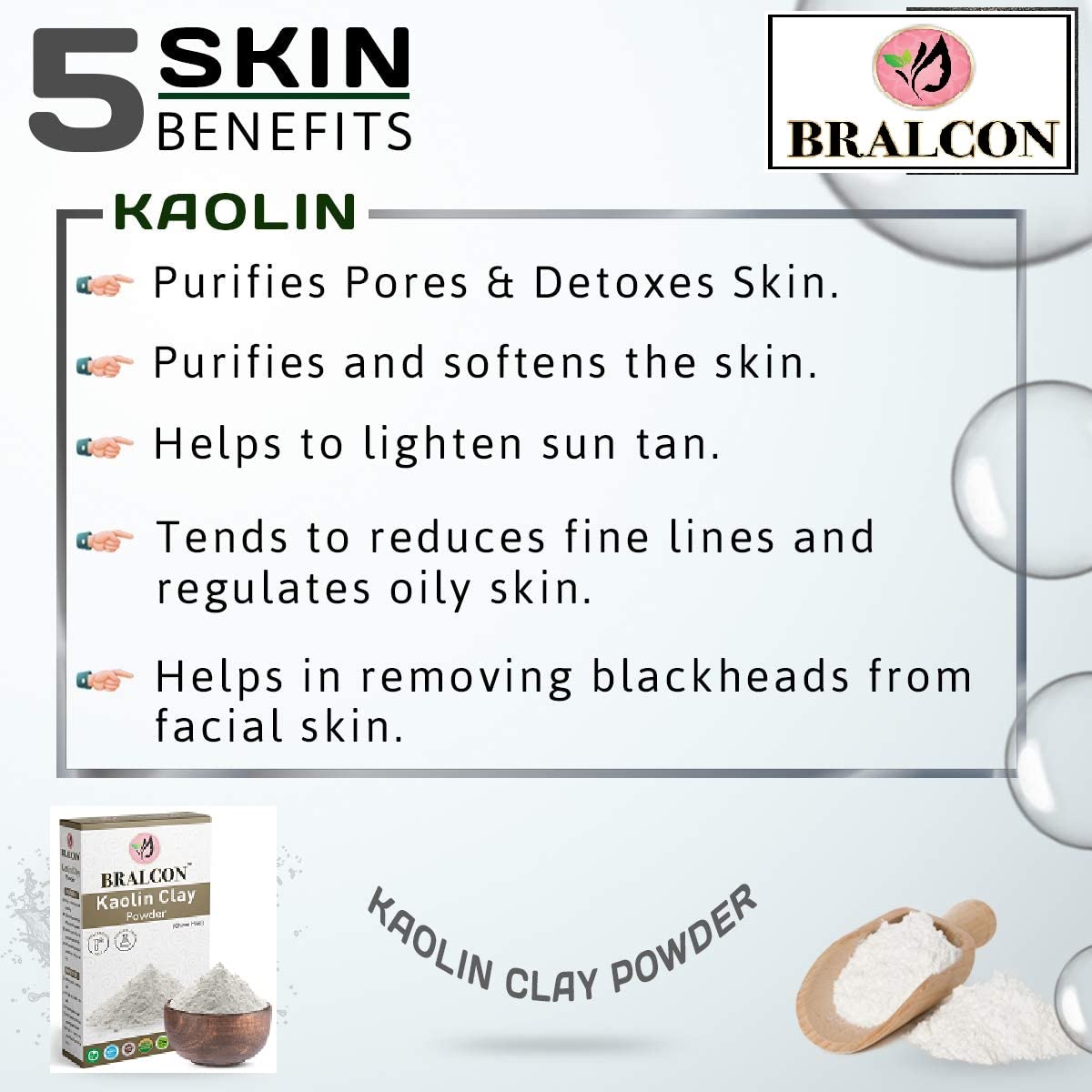 BRALCON Organic Multani Mitti, Kaolin Clay, Rose Powder Combo - 300g (100g x 3 Pack) | Natural Face Mask Powder for Skin Brightening, Glowing Complexion & Blackhead Removal | Perfect for DIY Spa, Facial Treatments & At-Home Skincare Routine