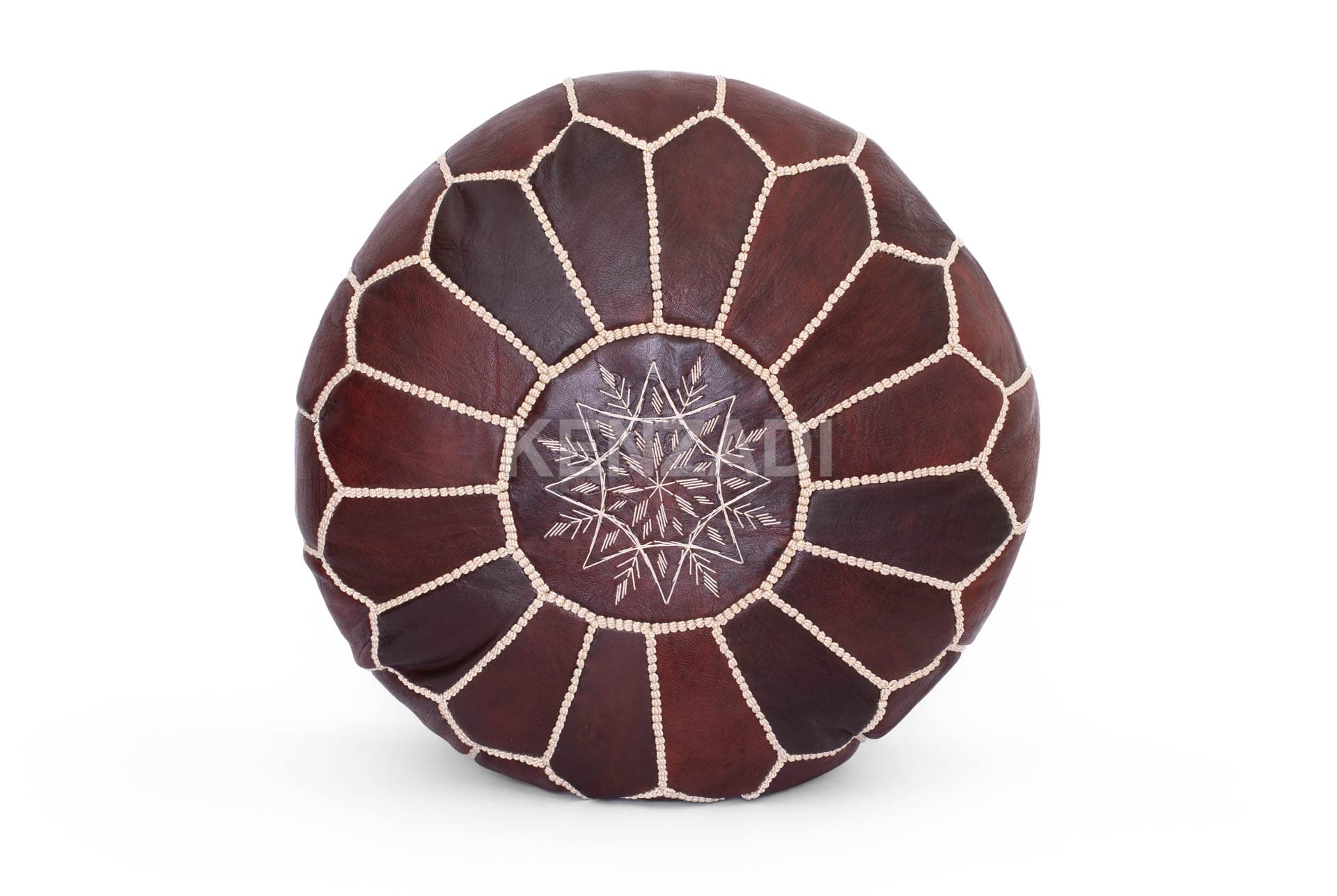 KENZADI Genuine Leather Ottoman Pouf Cover - Handcrafted in Marrakech by Moroccan Artisans, Footstool, UNSTUFFED (Dark Brown) - Perfect for Living Room, Bedroom & Boho Home Decor