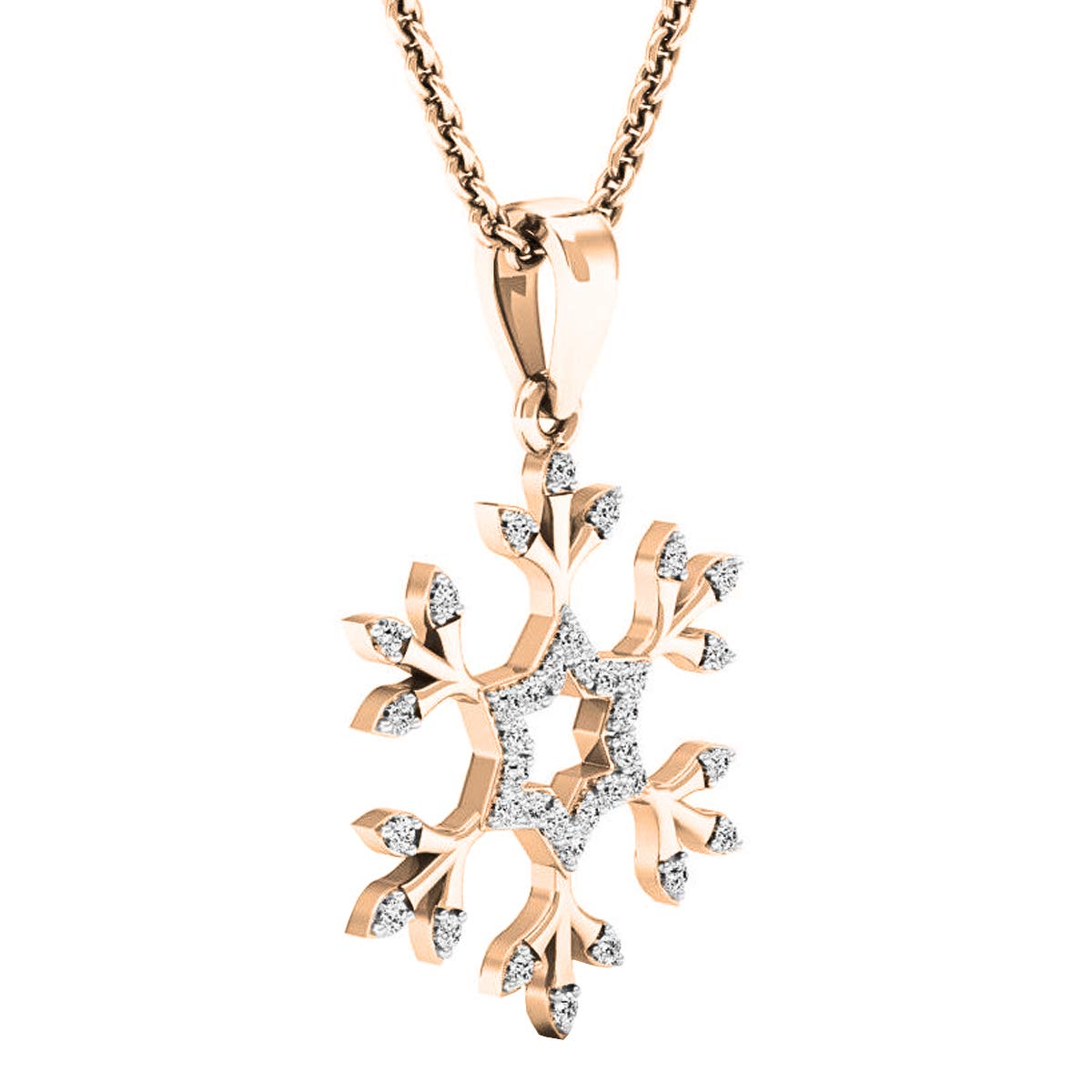 0.15 Cttw 14K Rose Gold Round White Diamond Snowflake Pendant Necklace for Women - Elegant Jewelry Gift for Christmas, Anniversary & Special Occasions