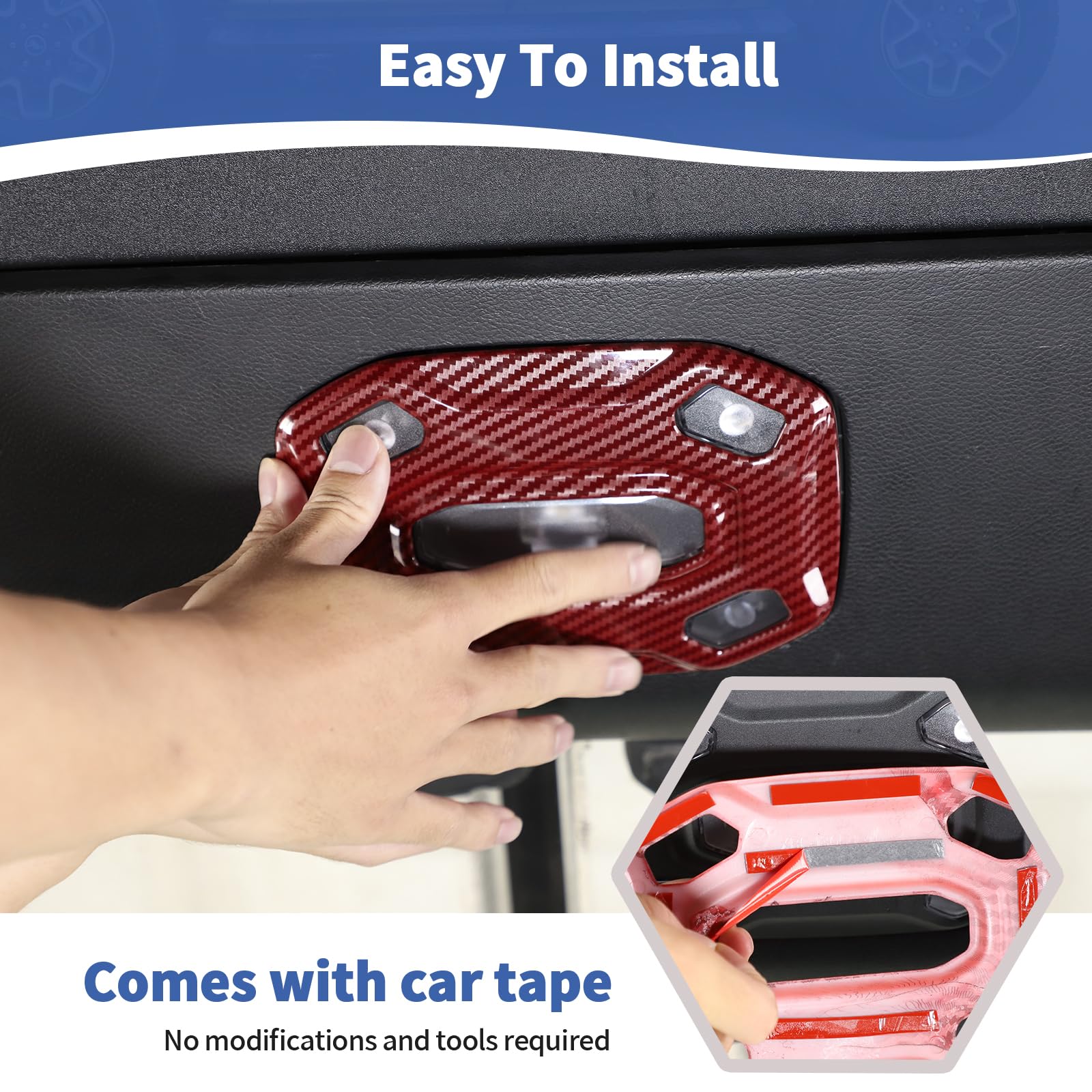 RT-TCZ Red Carbon Fiber Dome Light Cover Trim for Jeep Wrangler JL & Gladiator JT (2018-2023) - Interior Accessories 3pcs - Upgrade Your Jeep's Interior Style for Off-Road Adventures & Daily Driving