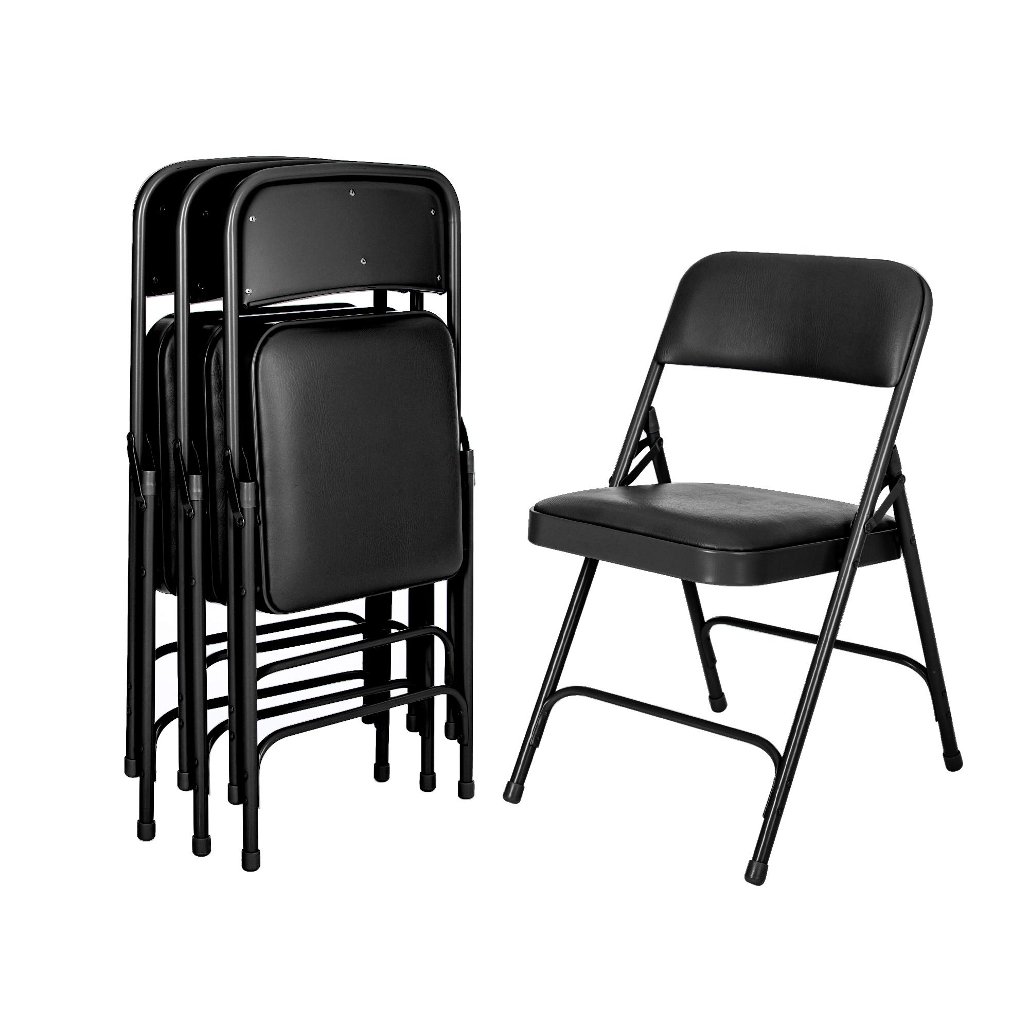 OEF Furnishings (4 Pack) Premium Vinyl Padded Folding Chairs - Heavy Duty Stackable Chairs for Home, Office, Wedding, Party & Events - Comfortable Black Seating Solution