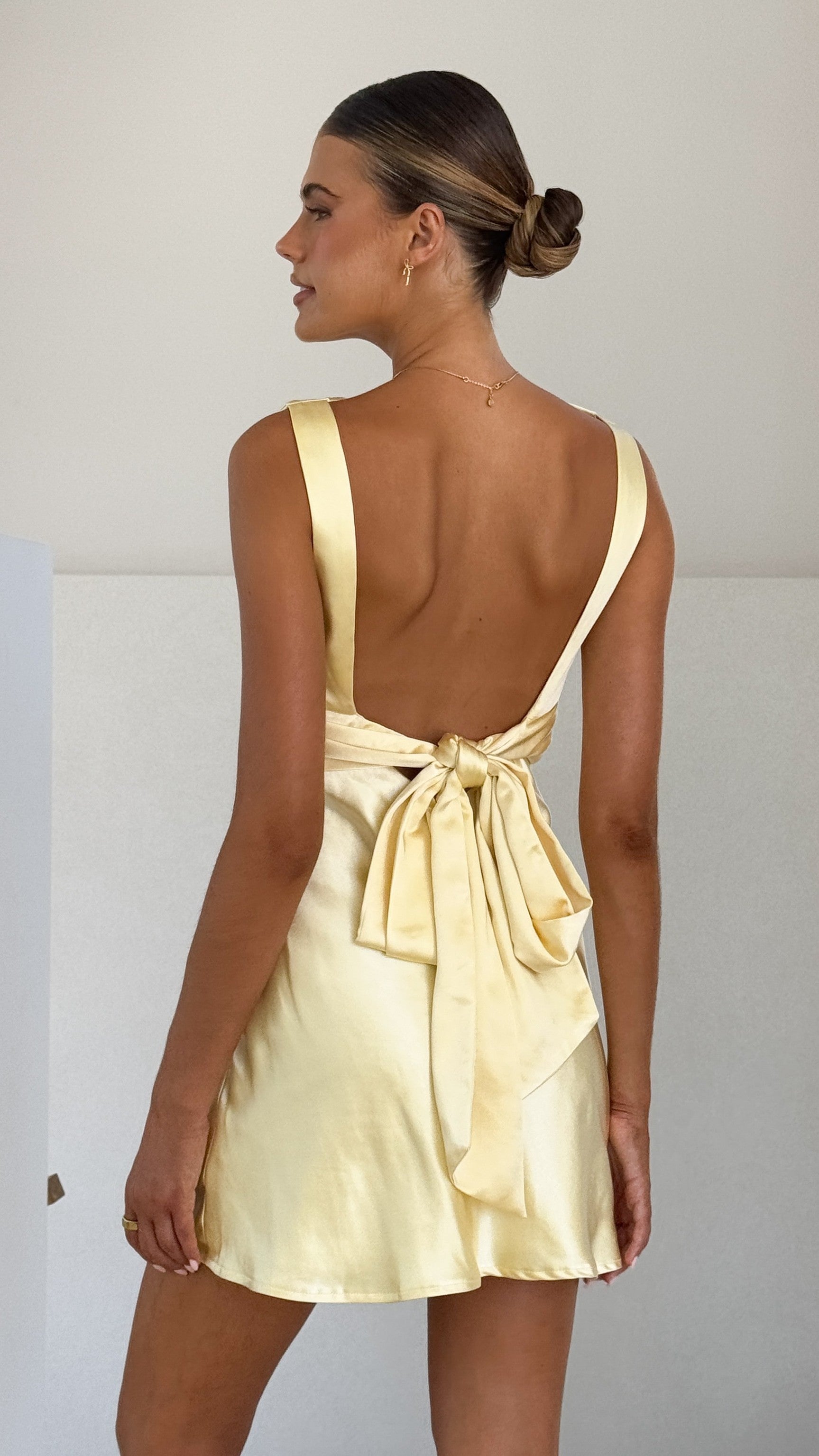 Korie Boatneck Mini Dress - Women's Flowy Short Sleeve Summer Dress in Yellow | Perfect for Beach Vacations, Date Nights & Casual Outings