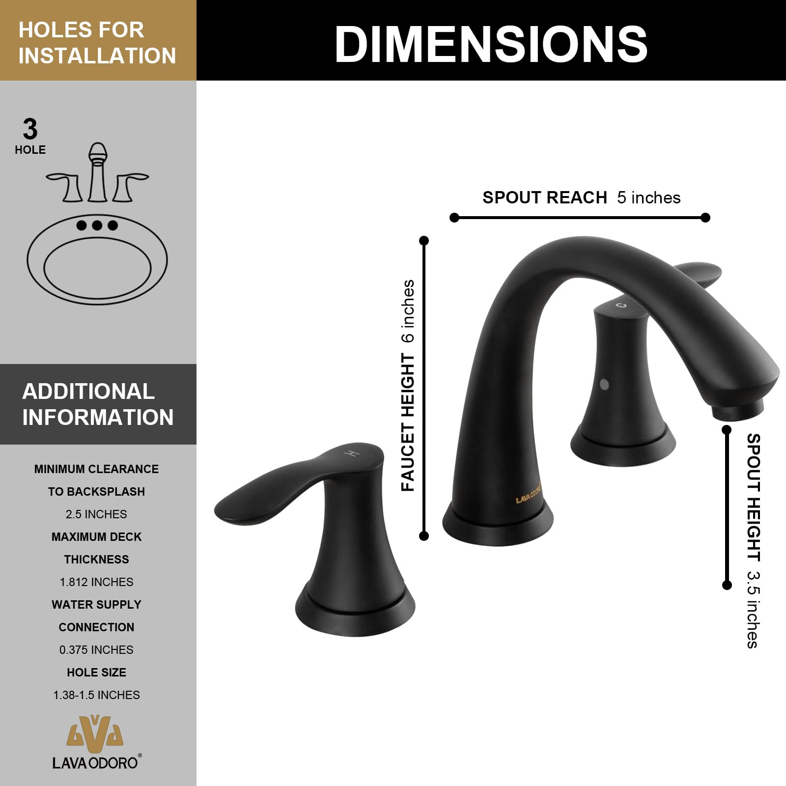 Matte Black 8 Inch Widespread Bathroom Sink Faucet - 3 Hole 2 Handle Vanity Faucet with Pop-Up Drain Assembly (Model BF405-MB) - Perfect for Modern Bathroom Renovations & Luxury Home Decor