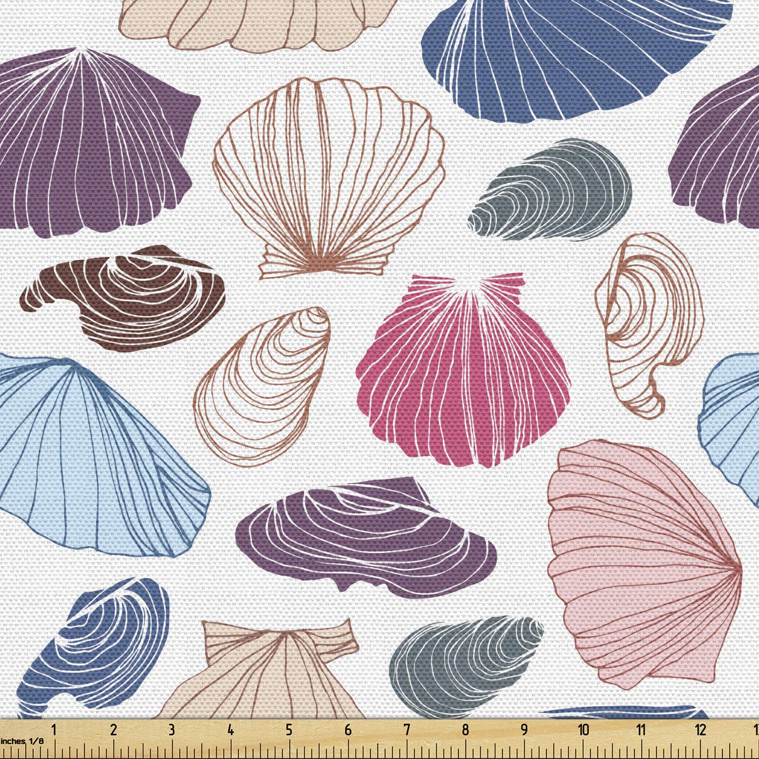 Ambesonne Scallop Fabric by The Yard - Hand Drawn Colorful Seashells Marine Nautical Pattern - 10 Yards Multicolor Upholstery Fabric for Sofa, Curtains & Home Decor | Perfect for Coastal, Beach House & Nautical Theme Interiors