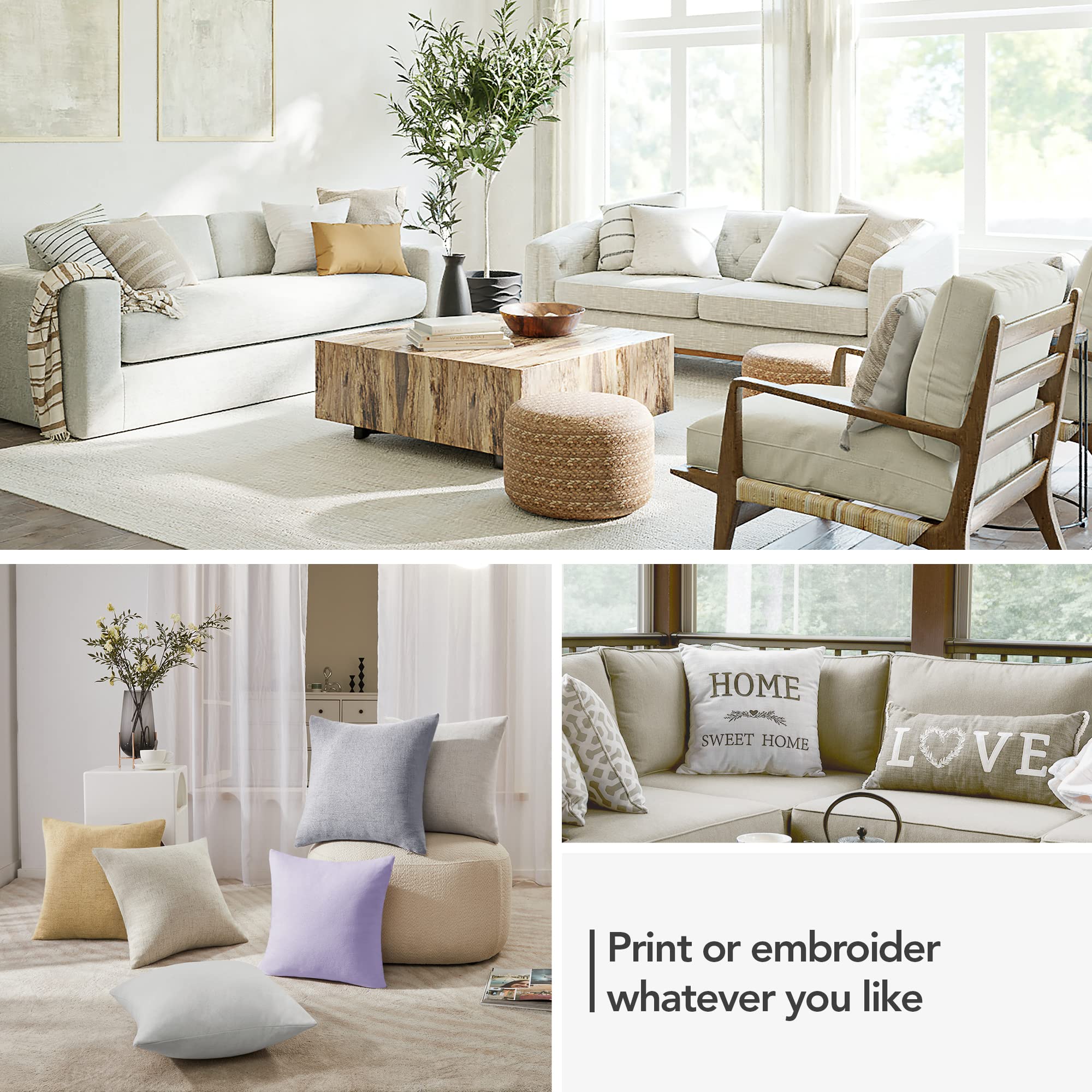 Deconovo 16x16 Inch White Pillow Covers Set of 4 - Soft Cushion Covers for Sofa, Chair, Bed & Travel - Greyish White Decorative Throw Pillow Cases (No Insert) - Perfect for Living Room, Bedroom & Home Decor
