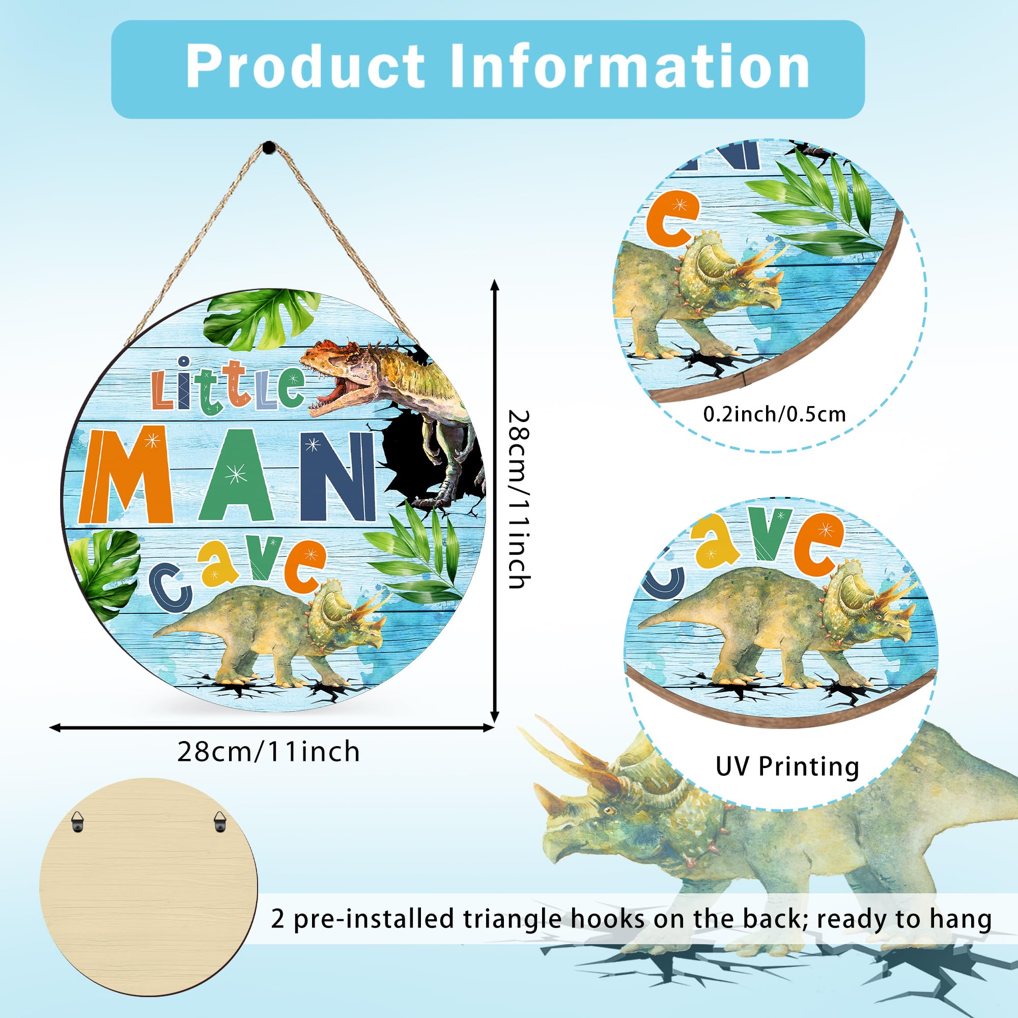 Dinosaur Nursery Decor for Boys - Little Man Cave Wooden Wall Sign, Baby Boy Room Decor for Bedroom, Playroom & Living Room | Perfect for Kids' Rooms, Themed Nurseries & Dinosaur Lovers