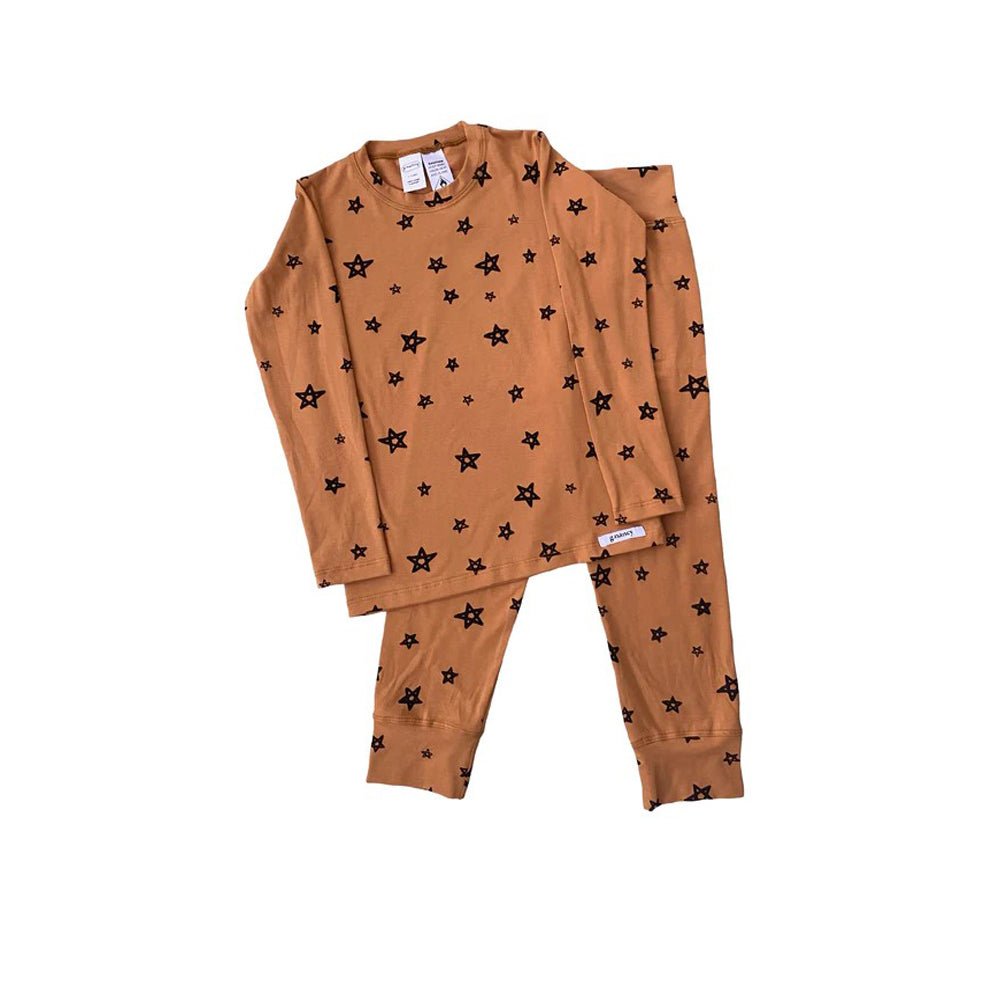 Cozy Terracotta Star Print Long Pajama Set for Women - Soft & Comfortable Sleepwear for Nighttime Relaxation and Lounging at Home