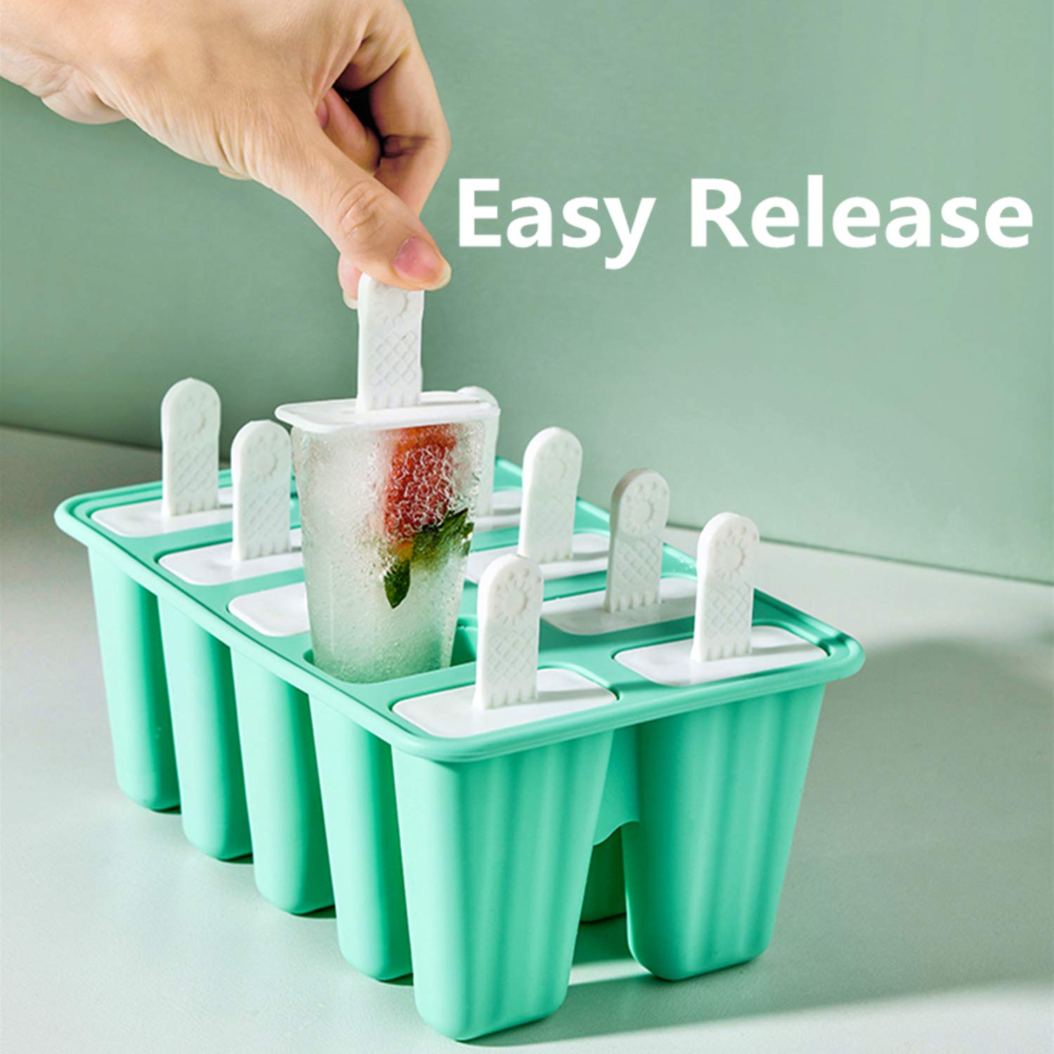 10-Piece Silicone Popsicle Molds BPA Free with 15 Sticks - Easy Release Ice Pop Makers for Summer Treats, Kids Snacks & DIY Frozen Desserts at Home