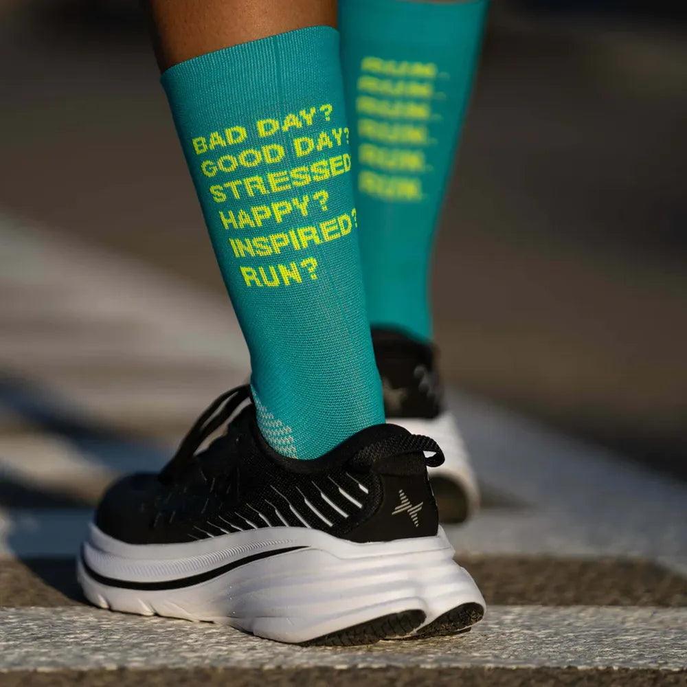 Just Run Green Running Socks by Sporcks - Breathable Cushioned Athletic Socks for Men & Women - Perfect for Jogging, Gym Workouts & Marathon Training
