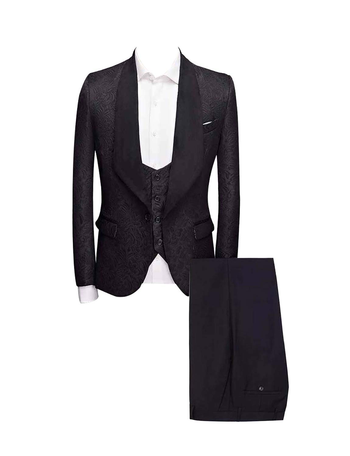 Premium Men's Jacquard 3-Piece Suit Set - Slim Fit Business Blazer, Vest & Dress Pants for Wedding, Party & Formal Occasions | Office Wear, Prom, Groom Attire & Special Events