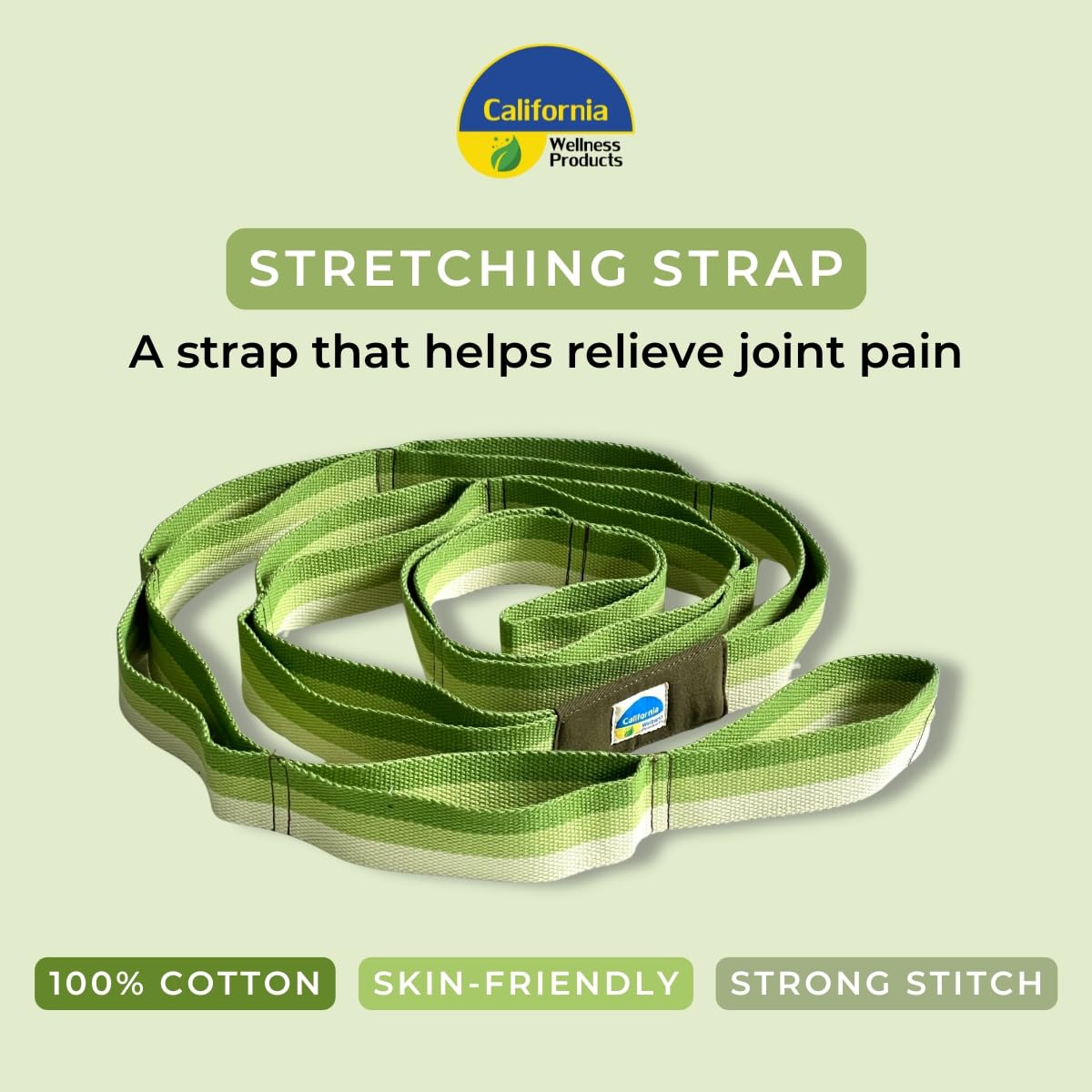 Premium California Yoga Strap with 12 Multi-Loops - Non-Elastic Yoga Belt for Stretching, Gym Workout & Physical Therapy - Improves Posture for Men & Women - Ideal for Home Yoga, Pilates, Fitness Training & Rehabilitation Exercises