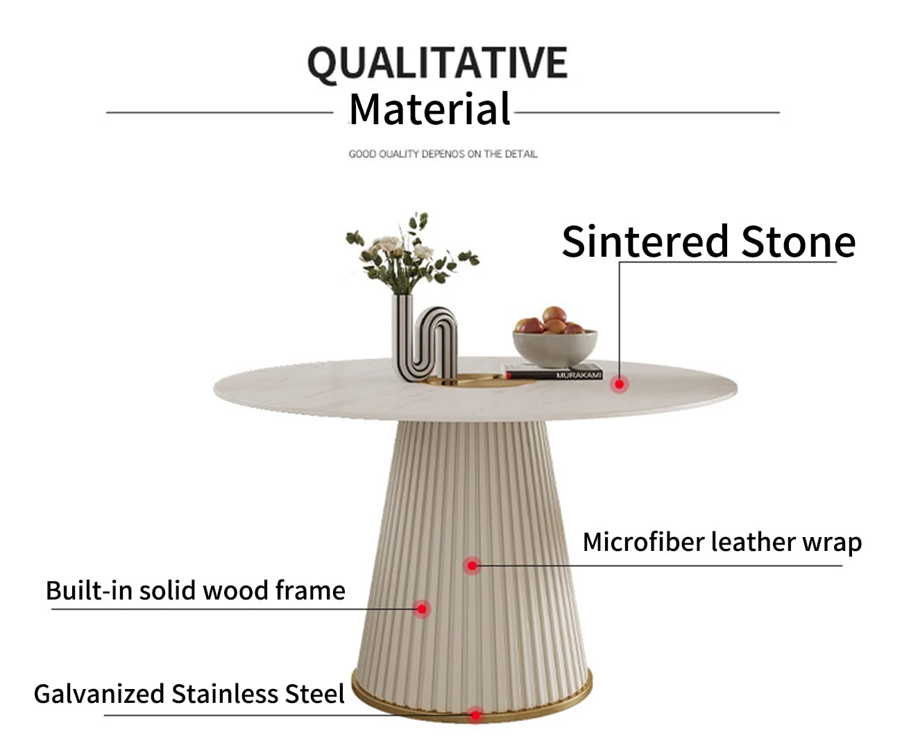 Nordic Style Sintered Stone Round Dining Table - 43.3