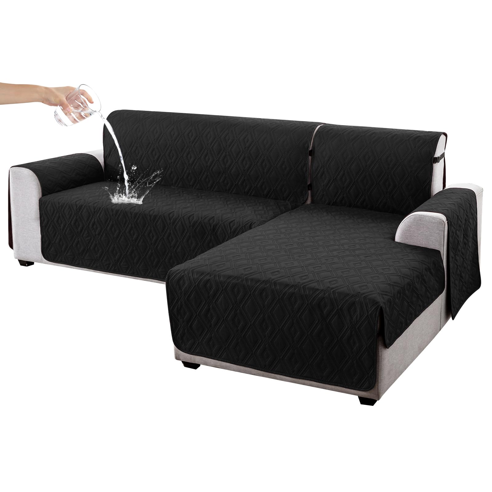 **Genina Reversible L-Shaped Sectional Couch Cover for Dogs & Pets – Large Sofa Protector for Chaise Lounge, Kids & Furniture – Black – Perfect for Pet Owners & Family Living Rooms**