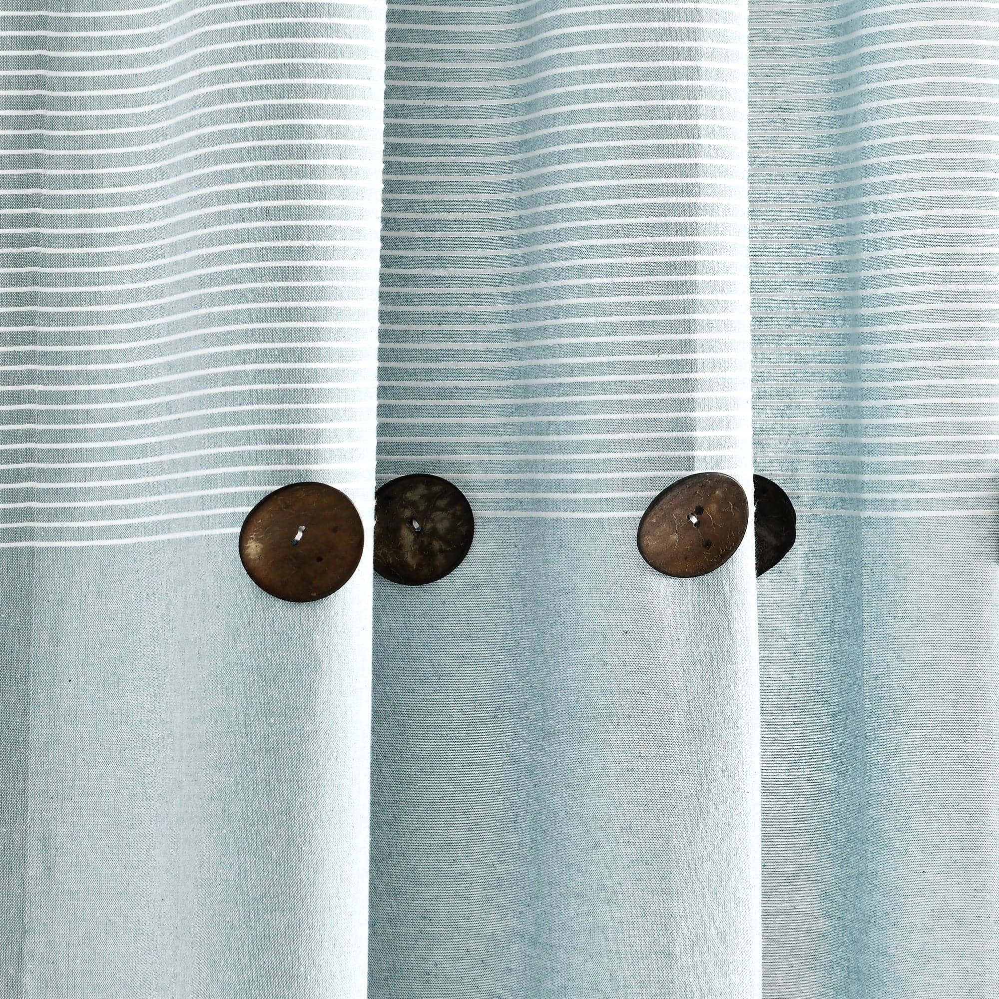 Farmhouse Style Button Stripe Yarn Dyed Woven Cotton Blend Curtain Panel Set - Light Filtering Window Treatments for Living Room, Bedroom & Dining Room