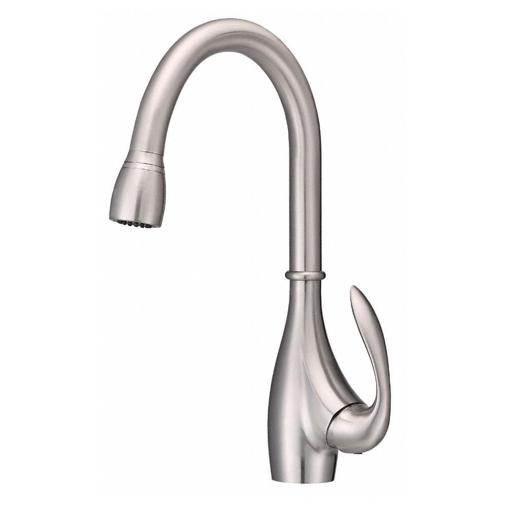 Danze Bellefleur Stainless Steel Single Handle Pull Down Spray Kitchen Faucet - Modern High Arc Design for Easy Dishwashing & Sink Cleaning
