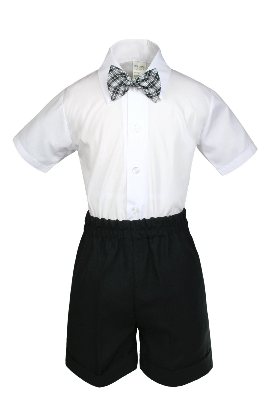 7-Piece Baby Boy Black Formal Shorts Check Suits Set with Extra Vest & Bow Tie - Sizes S to 4T - Perfect for Weddings, Parties & Special Occasions