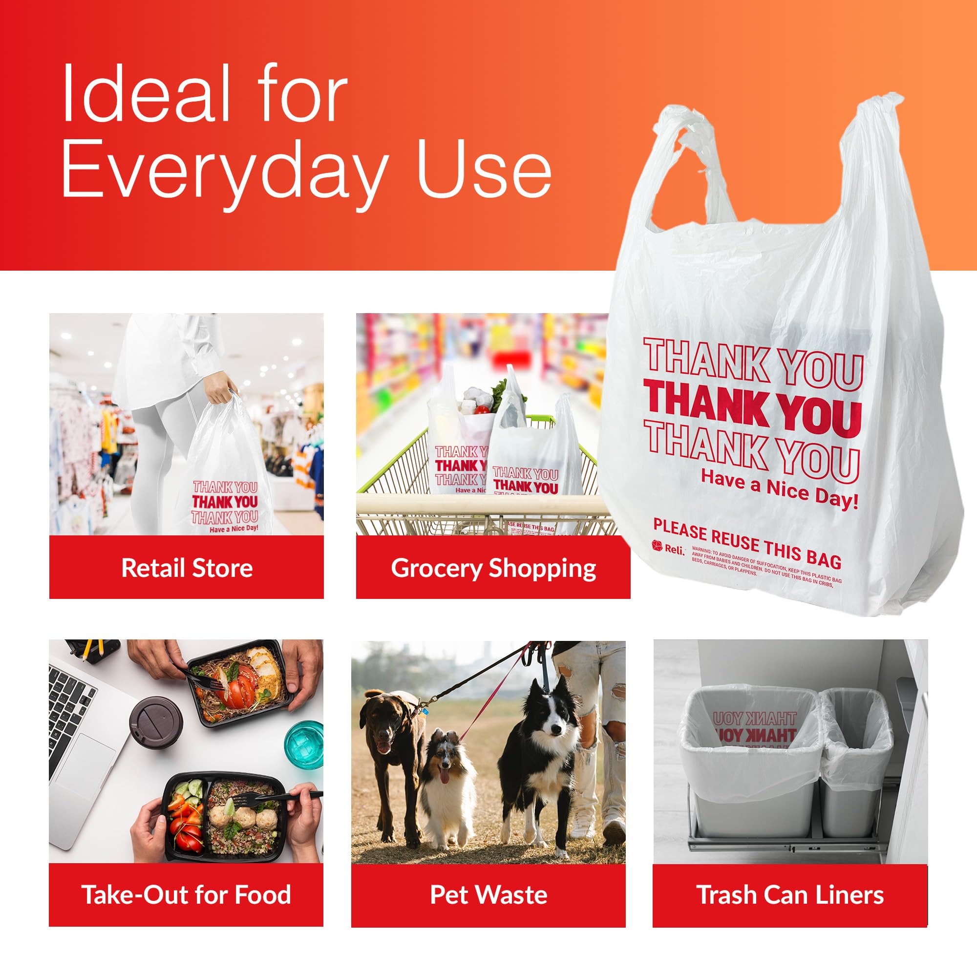 Reliable Plastic Thank You Bags (1050 Count) | White Grocery Bags with Handles | Durable Shopping Bags for Retail Stores, Groceries & Gift Packaging