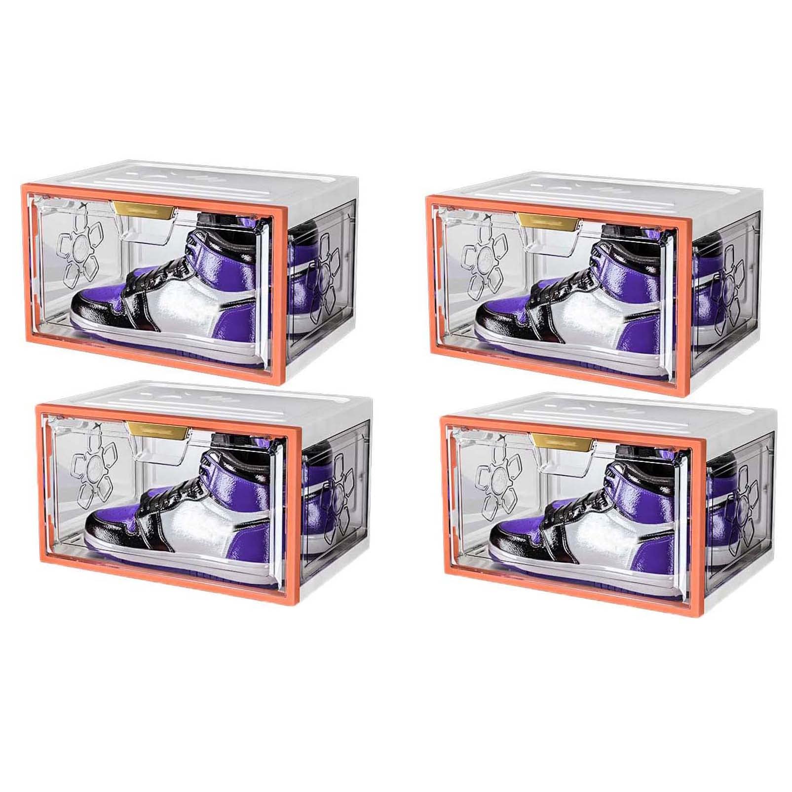 Clear Stackable Shoe Storage Boxes - 4 Pack Transparent Plastic Sneaker Display Cases with Side Opening, Organizer for Closet & Home Decor - Perfect for Sneaker Collection, Shoe Lovers & Small Space Organization