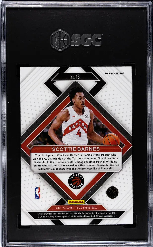 2021-22 Panini Prizm Scottie Barnes Rookie Card - Emergent Silver Prizm SGC 10 Gem Mint | NBA Basketball Trading Card for Collectors & Investors | Perfect for Display, Trading, and Portfolio Growth