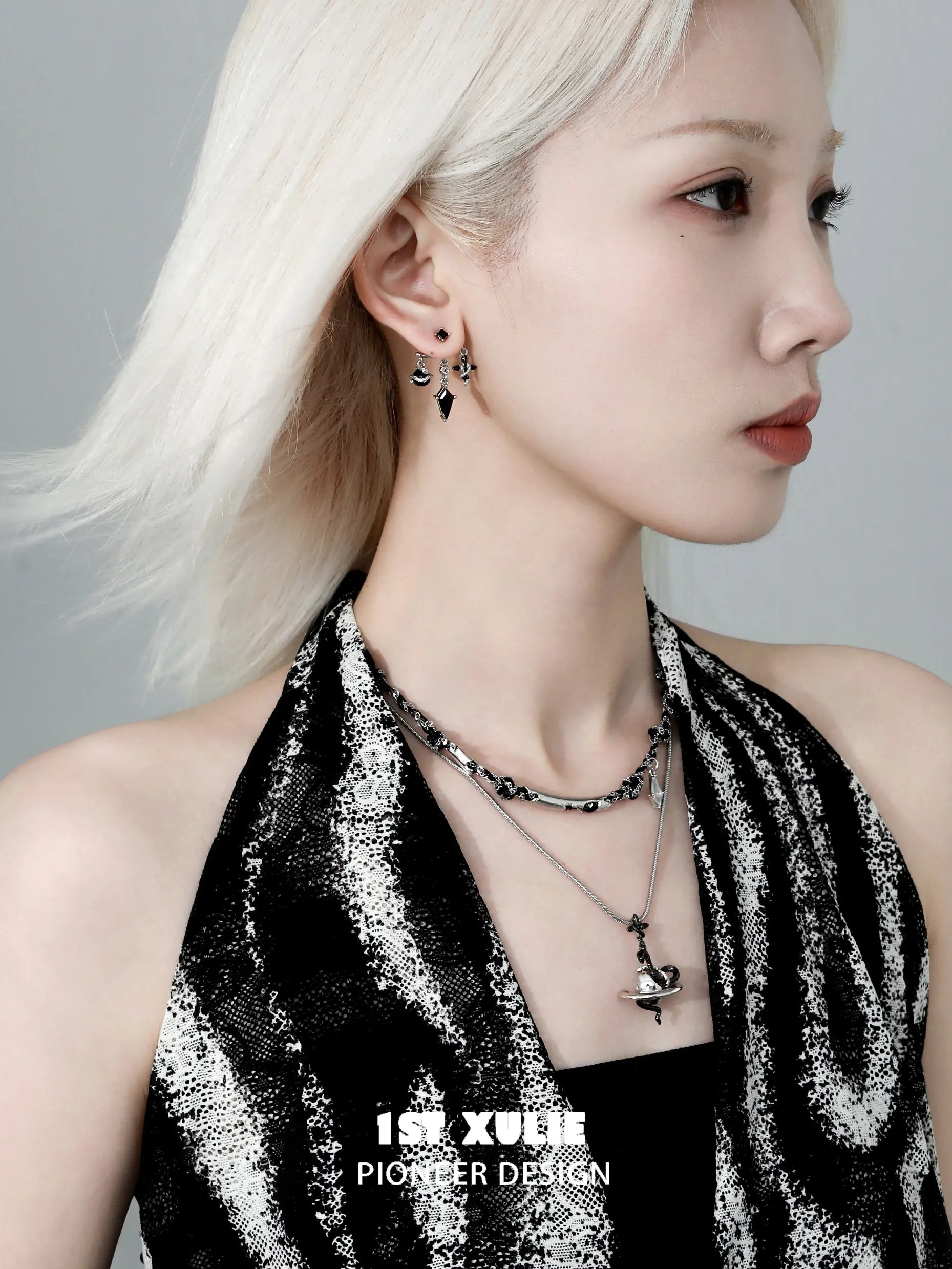 18k Platinum Plated Snake Bite Serpent Link Pendant Necklace - White & Black Entwined Design for Gothic Jewelry Lovers | Perfect for Halloween, Dark Fashion & Statement Accessories