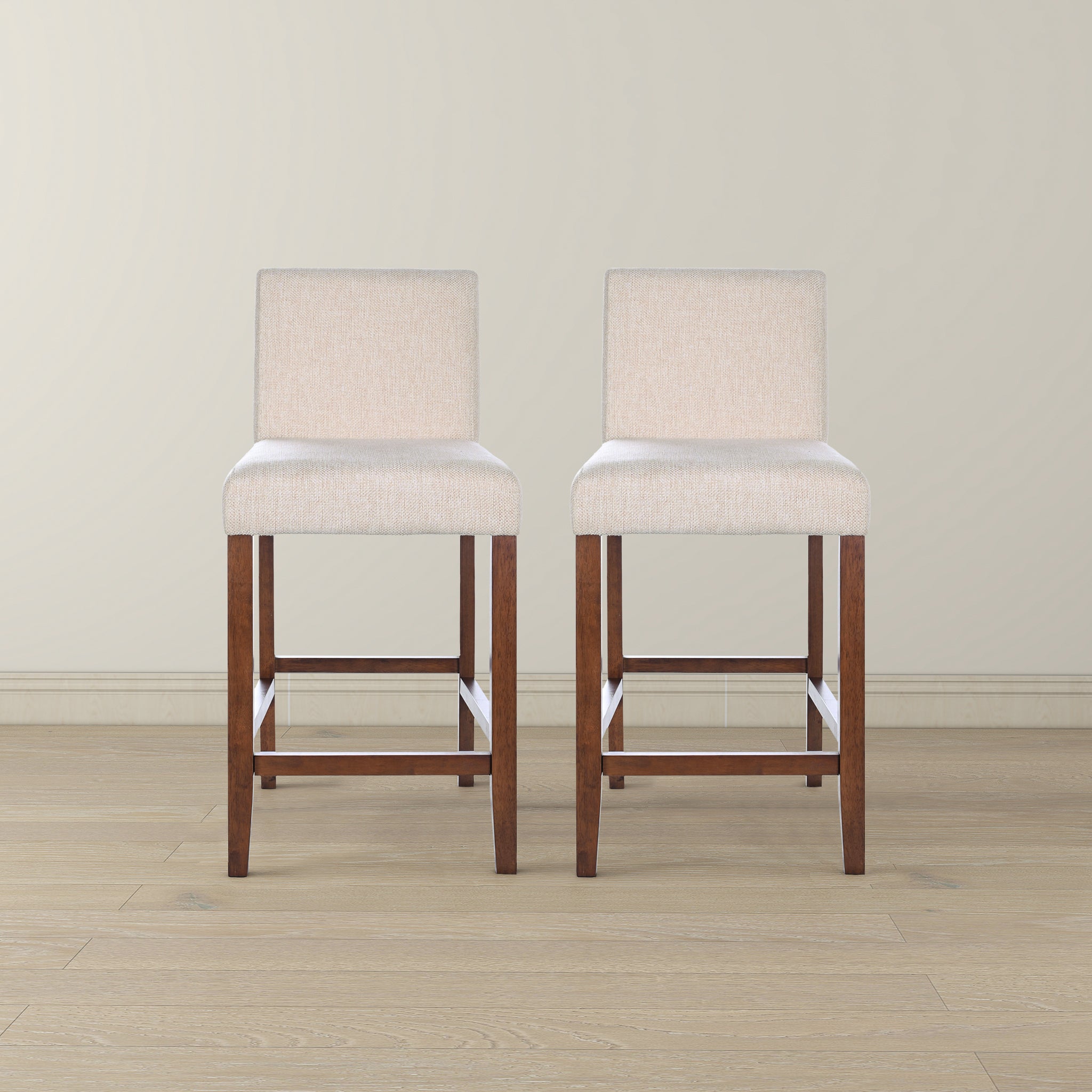 Dorian Beige Fabric Counter Height Bar Stools (Set of 2) - Modern Kitchen Island & Breakfast Nook Seating for Home & Restaurant Use