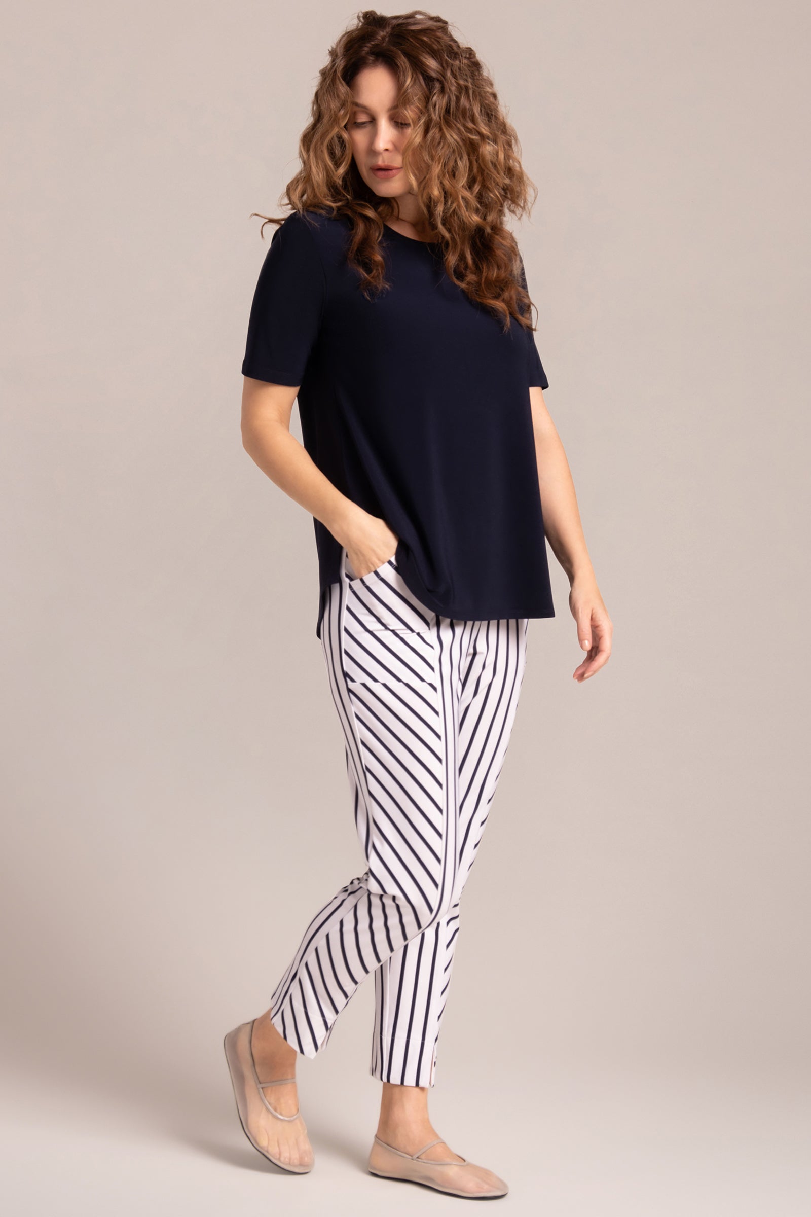 Hepburn Women's Ankle Pants - Navy Stripe Slim Fit Work Pants for Office, Business Casual & Professional Wear
