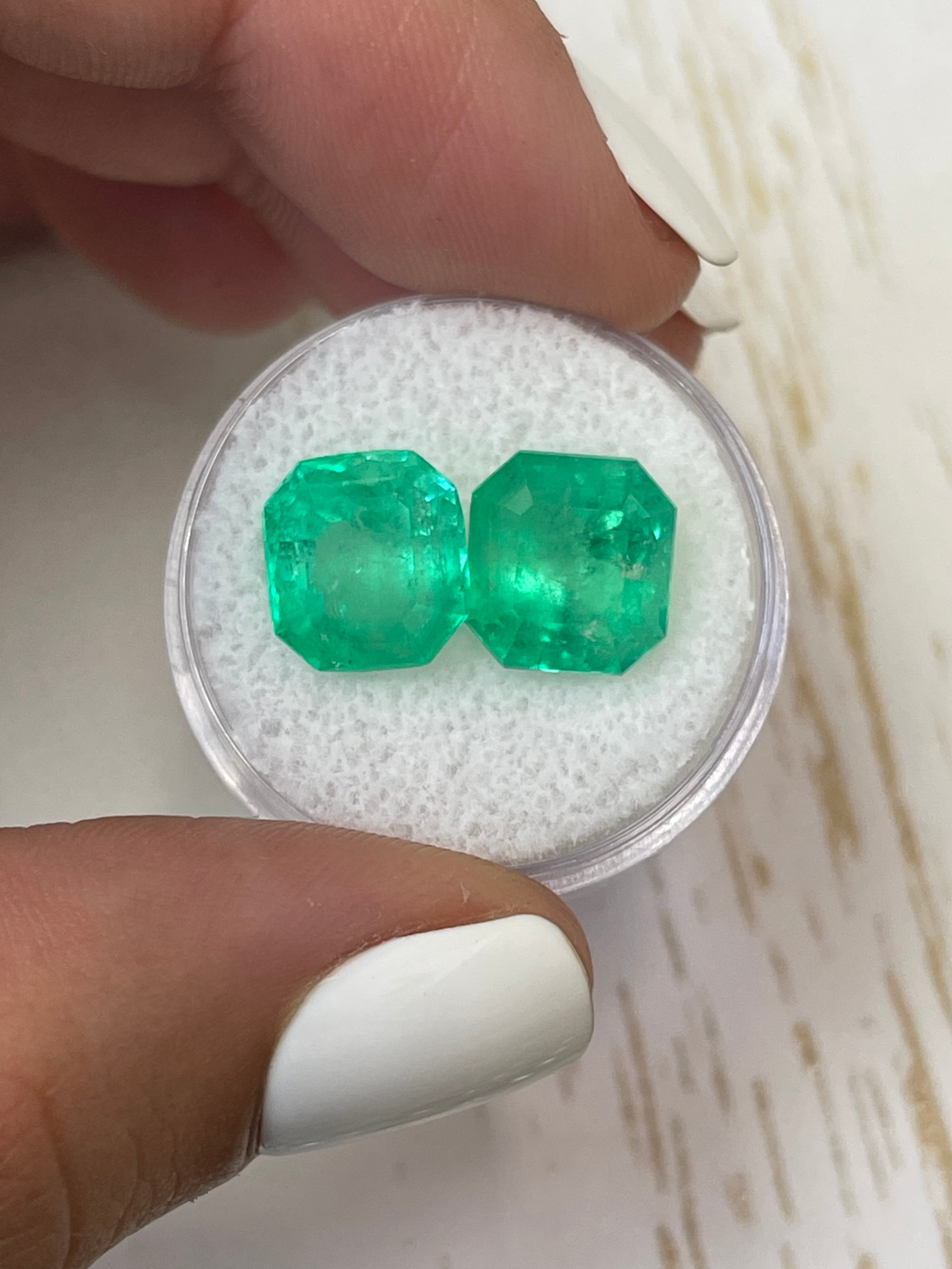 10.02tcw Matching Loose Colombian Emeralds - Asscher Cut 10x10mm Large Natural Gemstones for Jewelry Making, Engagement Rings & Luxury Gifts