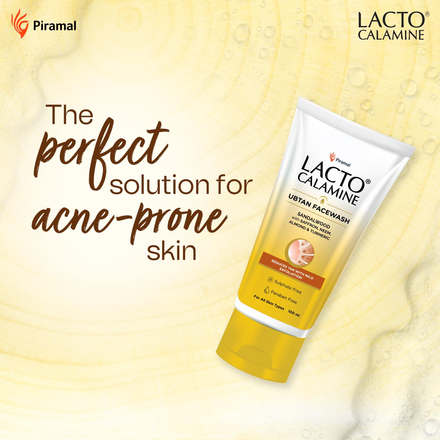 Lacto Calamine Ubtan Face Wash for Glowing Skin - Natural Face Wash with Sandalwood, Saffron, Neem, Almond & Turmeric | Exfoliating & Tan Removal | Sulphate & Paraben Free | 100ml (Pack of 2) | Perfect for Daily Skincare & Brightening Dull Complexion