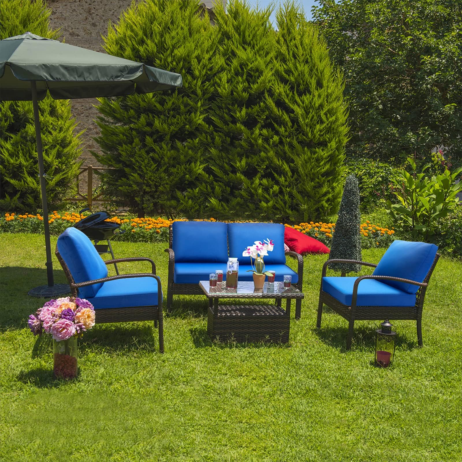 JMGBird Outdoor Chair Cushion Tufted Pillow Set - 19